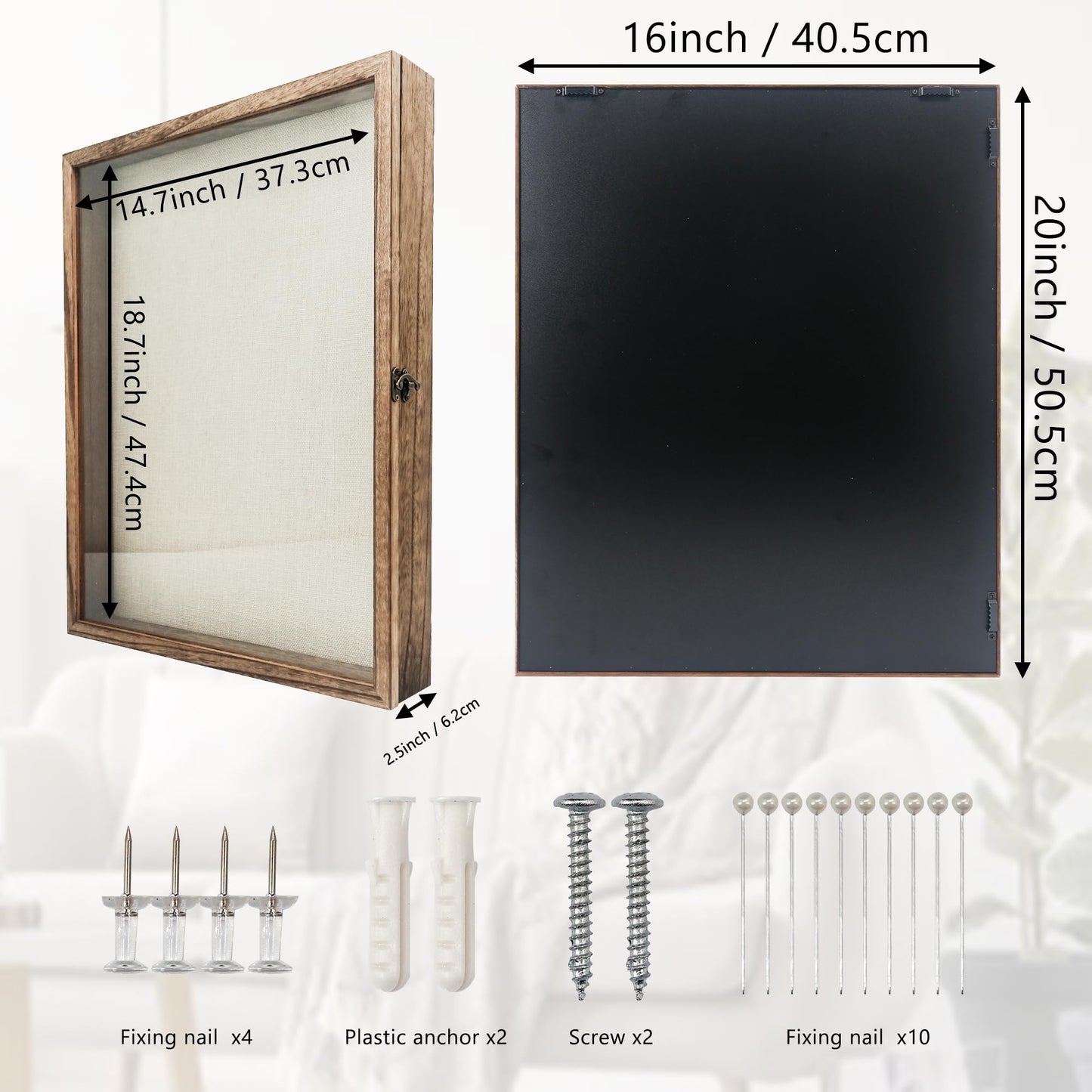 GraduationMall 16x20 Shadow Box Frame Solid Wood Glass Door Display Case with Linen Back and 6 Stick Pins,1.5 inches Interior Depth,Ideal for Memorabilia Pictures Flowers Medals Tickets