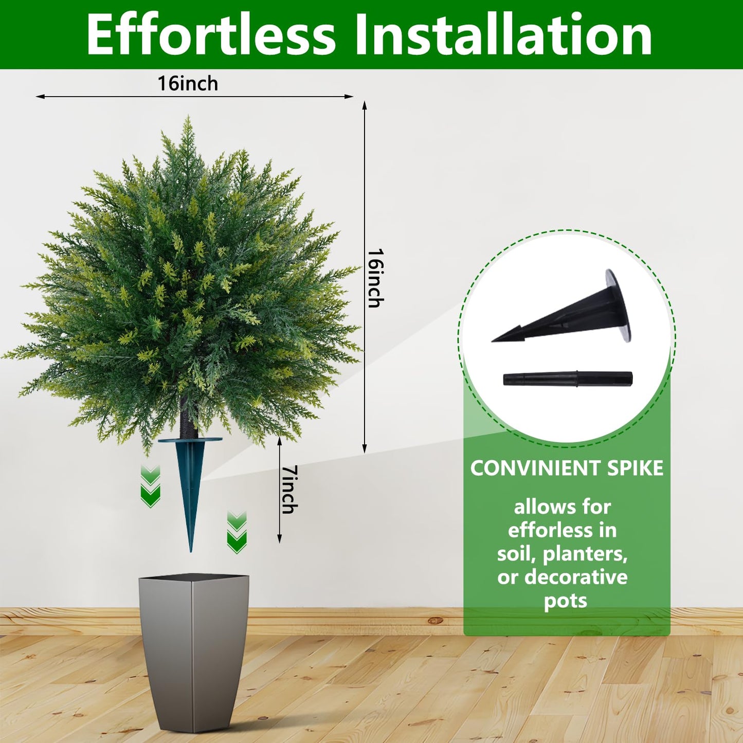Yangrass 2PCS Artificial Cedar Topiary Ball Trees 23" for Outdoors with Ground Spike, UV Resistant Artificial Cypress Trees, Evergreen Shrubs Bushes Faux Plants for Front Porch Garden Backyard
