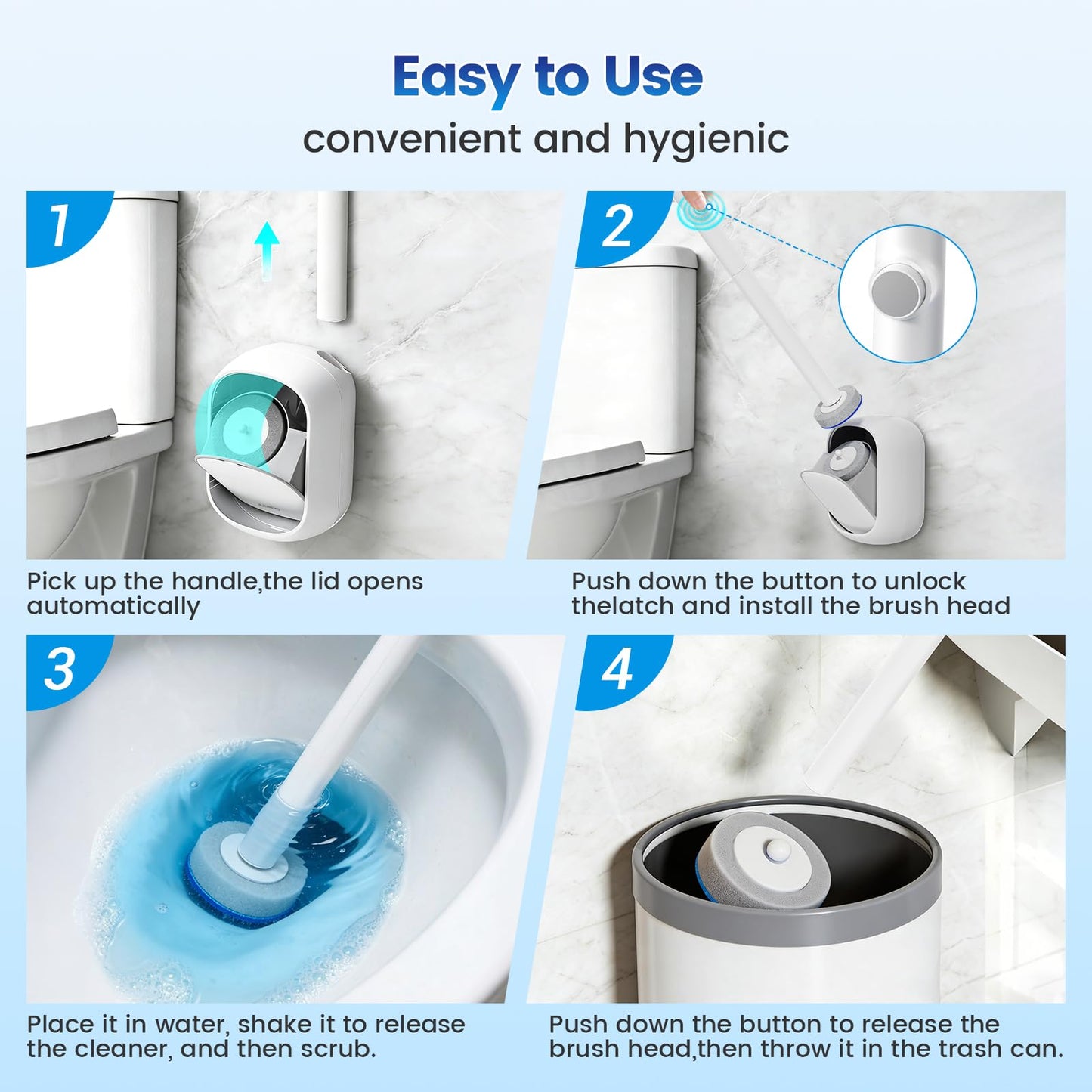 JUDRDO Disposable Toilet Brush,Toilet Bowl Cleaner,Wall Mounted Toilet Bowl Brush with 36 Refills for Deep Toilet Cleaning,Toilet Brush and Holder Set for Hygienic Bathroom Maintenance