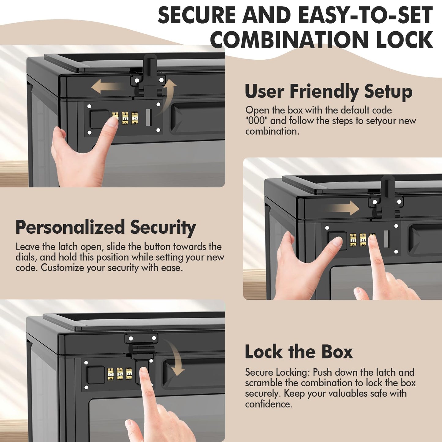 Extra Large Lock Box for Medication Safe, Medicine Lockable Storage Box with Code, Phone Lock Boxes for Video Games, Box with Combination Lock for Snacks/Food, Locking Cabinet for Home/Office (Black)
