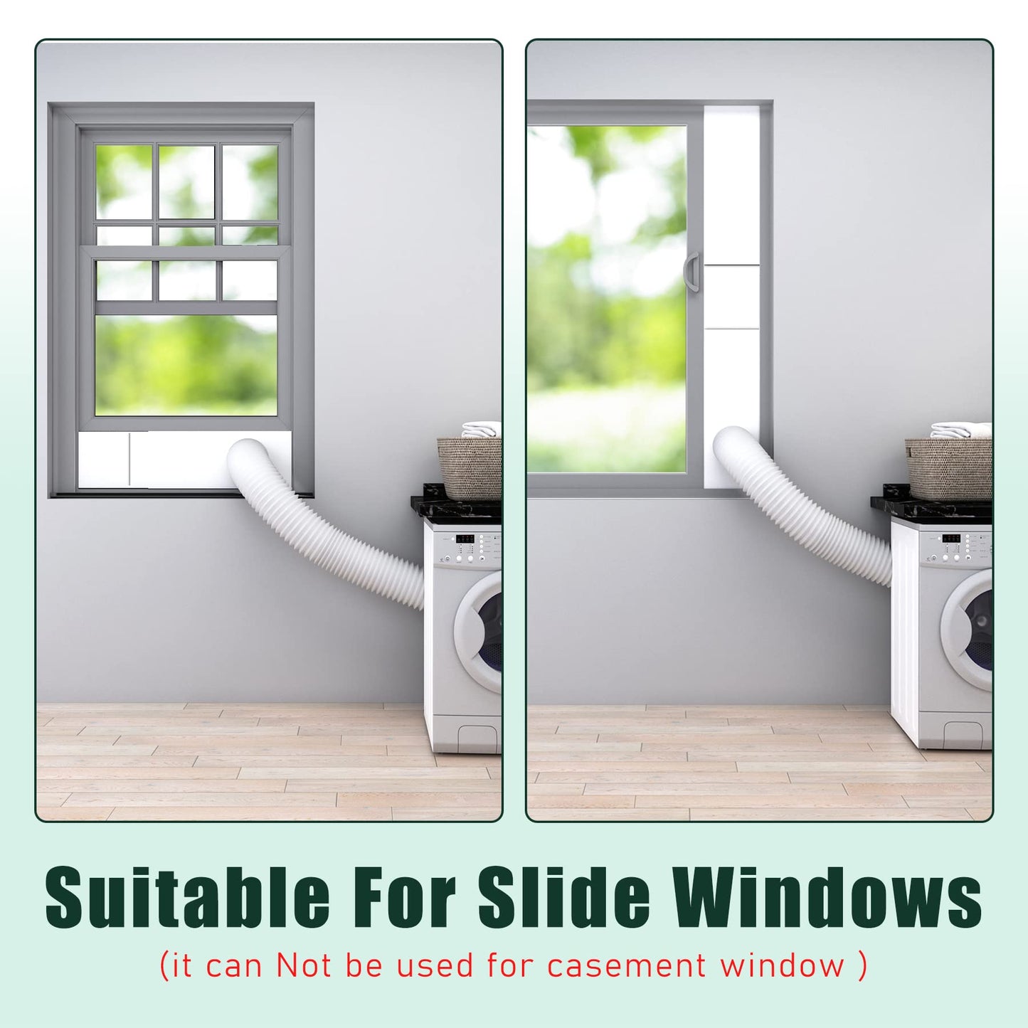 Flehomo Dryer Vent Window Kit, Include Dryer Vent Cover with Moving Flaps, Dryer Vent Kit for 4" Diameter Dryer Hose, Adjustable Window Vent Kit for Sliding Windows with Insulating Aluminum Seal Tape