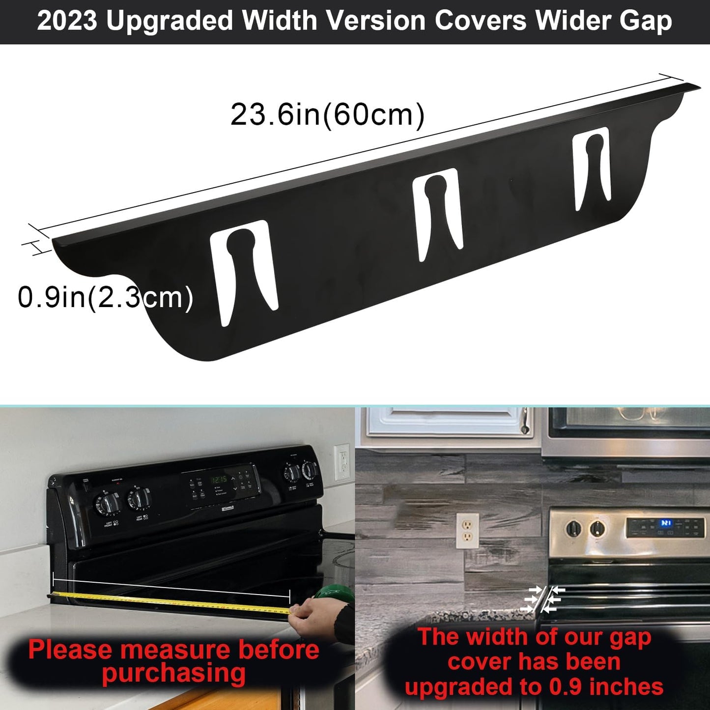 Stove Gap Covers - Stainless Steel, Stove Gap Filler | Oven Gap Cover | Heat Resistant & Easy To Clean Stove Counter Gap Cover | Gaps Filler Between Stove and Counter Guard (Black, 23.5"L, 0.9" W)