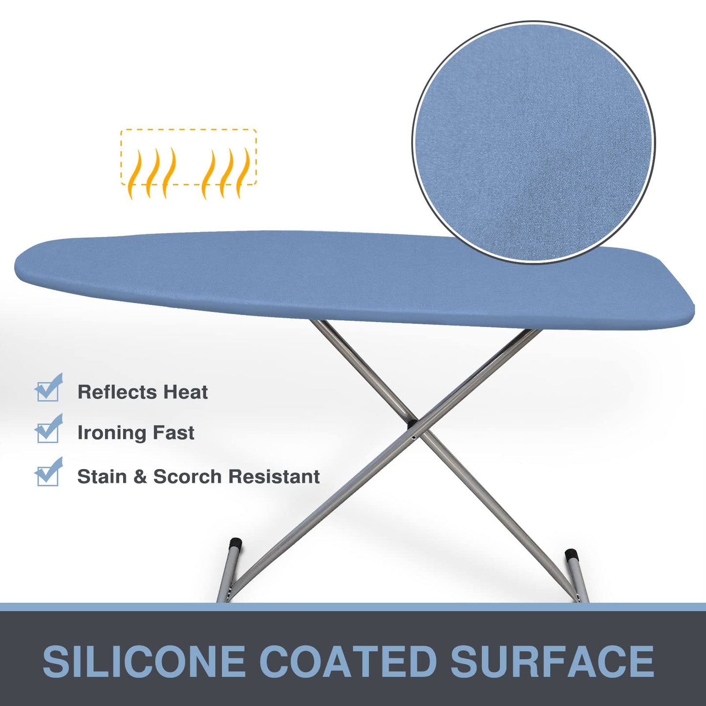 VividPaw Ironing Board Cover and Pad, Small Size 13x43, 12x42, Thick Padding, Elastic Edge, Silicone Coated, Adjustable Fastener, Heavy Duty Padded Iron Board Covers (Blue, 13" x 43")