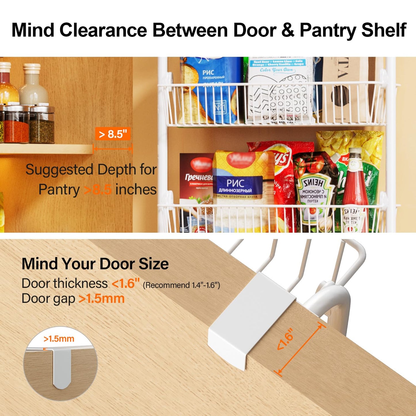 Delamu Large Over the Door Pantry Organizer, 6-Tier Metal Pantry Door Organization and Storage for Easy Install, Hanging Spice Rack Seasoning Shelves for Cabinet & Kitchen, D6.7xW17.5xH53.7 in, White
