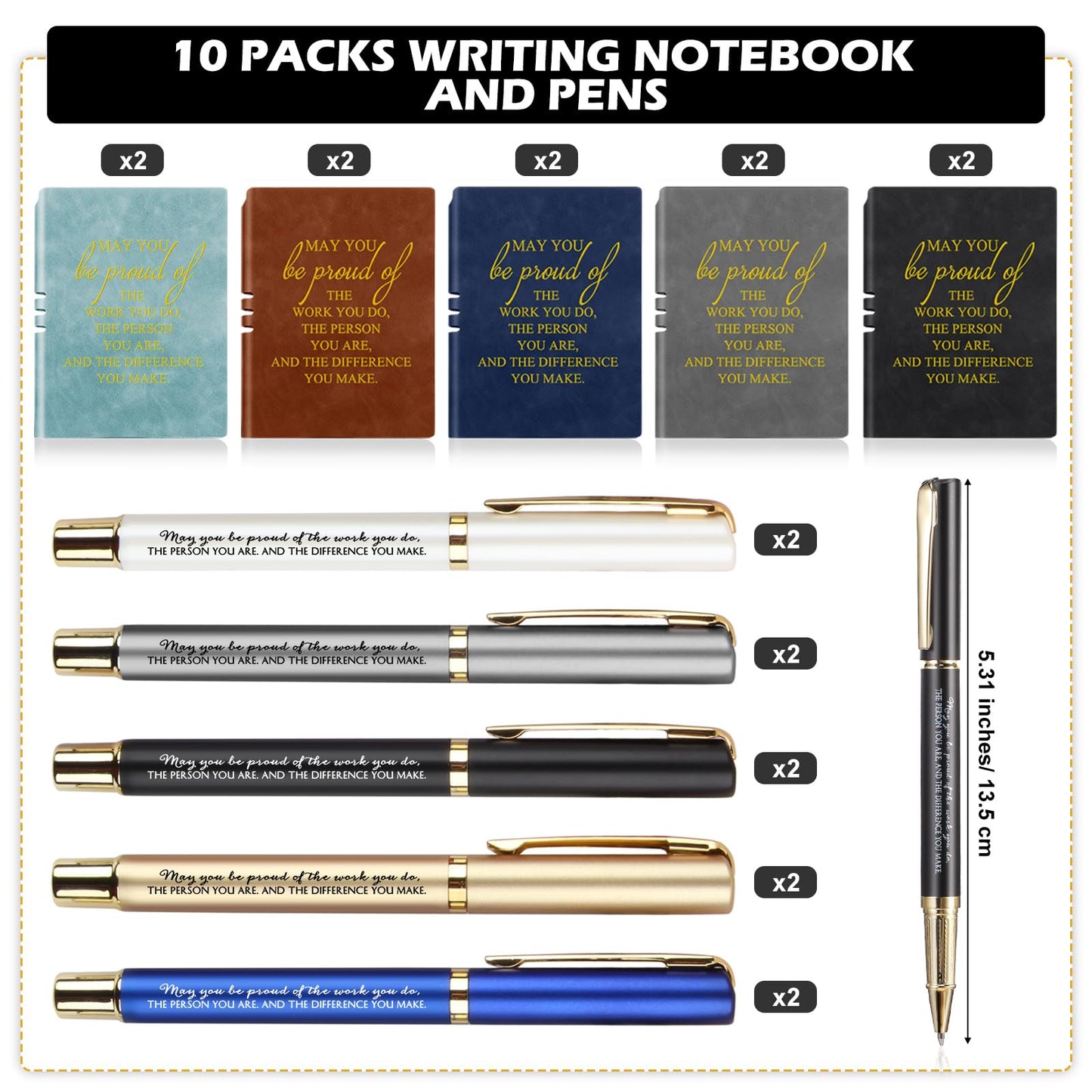 Kosiz 20 Pcs/ 10sets Employees Appreciation Gifts Bulk Inspirational A5 Leather Notebooks Journal with Motivational Ballpoint Pens for Coworker Back to School Graduation Teachers Gifts (Multicolor)