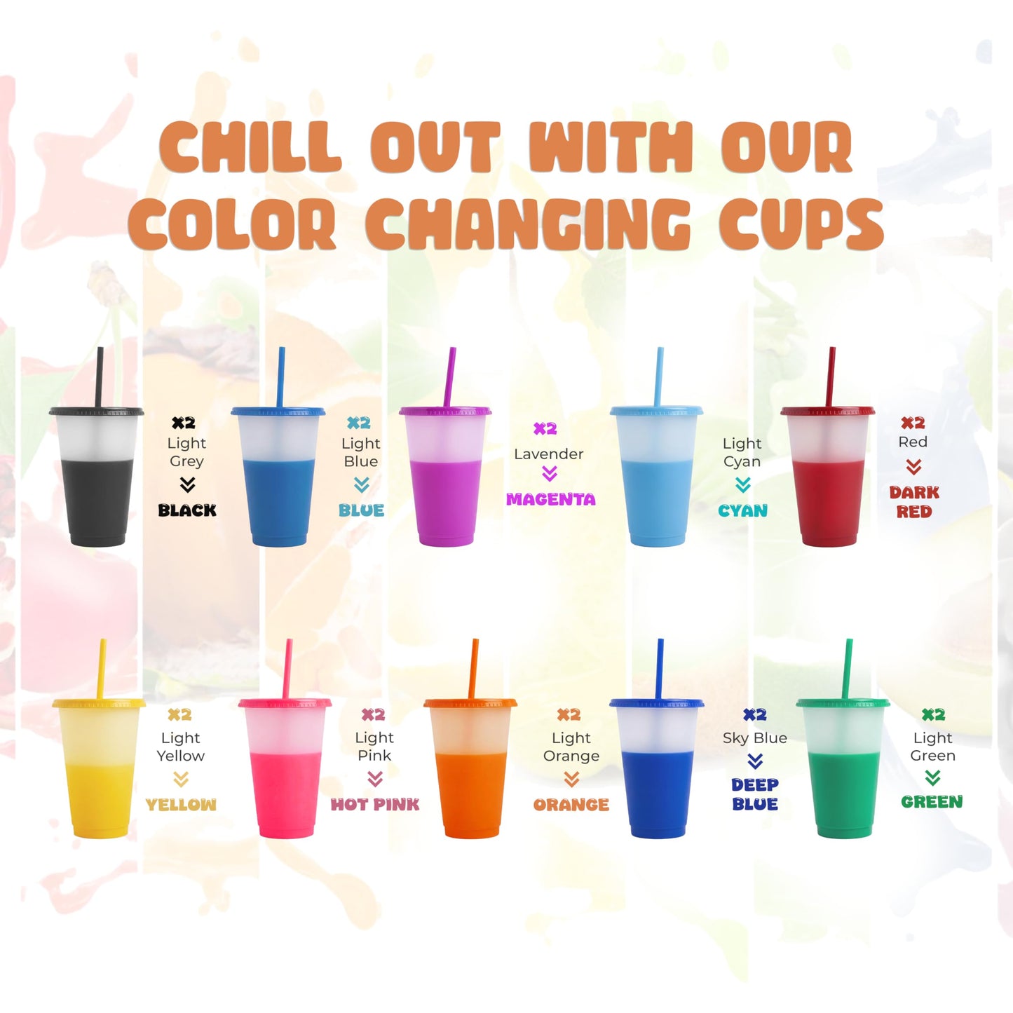 EXITOGLOBAL 19pcs 24oz Color Changing Cups with Lids and Straws, Color Changing Tumbler, Reusable Cups with Lids in Multicolors Perfect for Cold Drinks, Cold Coffee, Smoothie etc