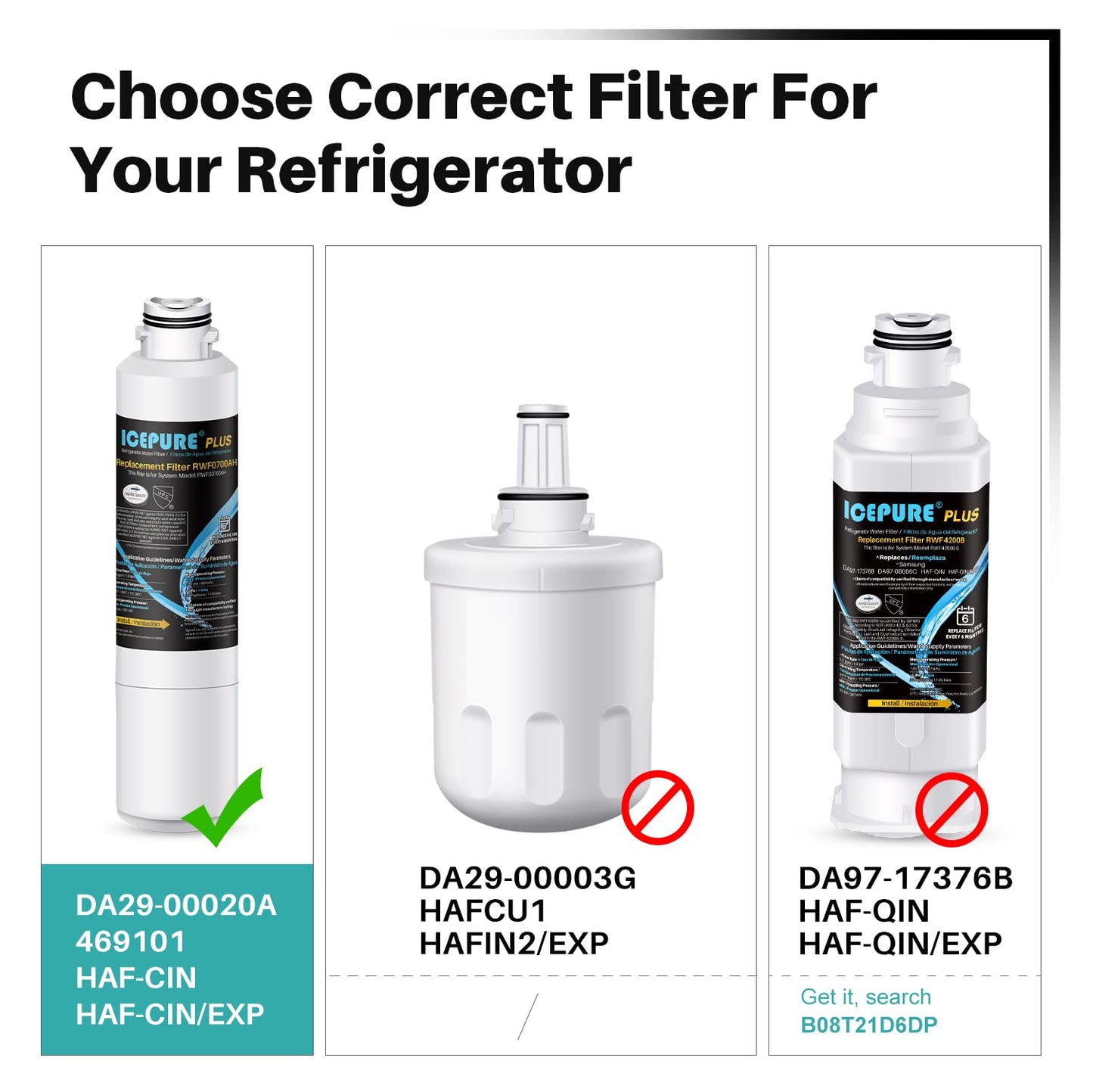ICEPURE DA29-00020B NSF/ANSI 53 and NSF/ANSI 42 Refrigerator Water Filter, Replacement for Samsung DA29-00020A/B, DA29-00020B-1, HAF-CIN/EXP, RF263BEAESR, RF28HMEDBSR, RS25J500DSR, 3PACK