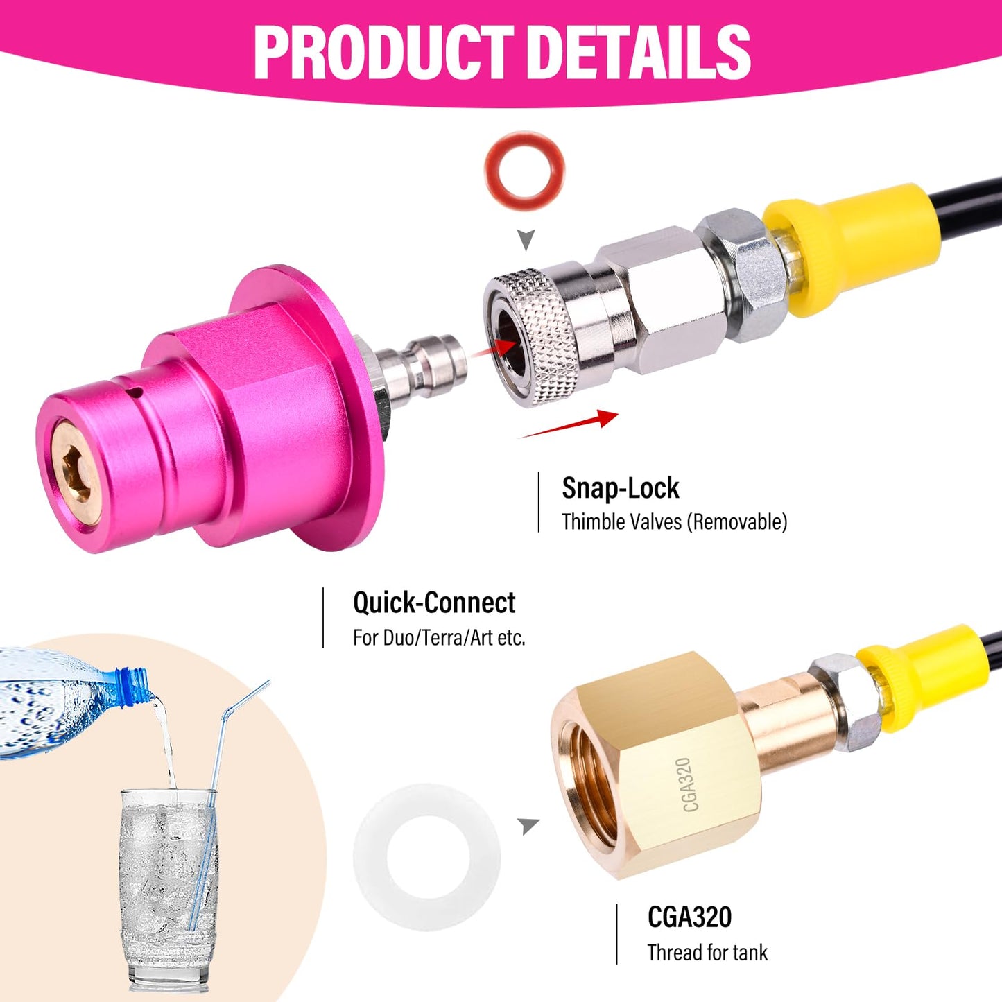 CO2 Quick Adapter with 60in High-pressure Hose, CO2 Quick-Connect Compatible with Duo/Terra/Art/E-Duo/Crystal 3.0/GAIA Soda Maker, CGA320 Valve for Large CO2 Tank
