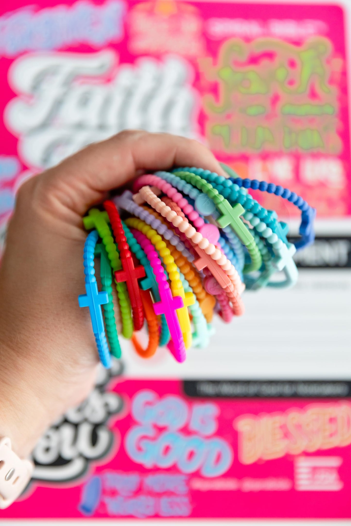 Ryan & Rose Jesus Bracelets - Cross Silicone Bracelet (Kaleidoscope (25 Pack), Small)