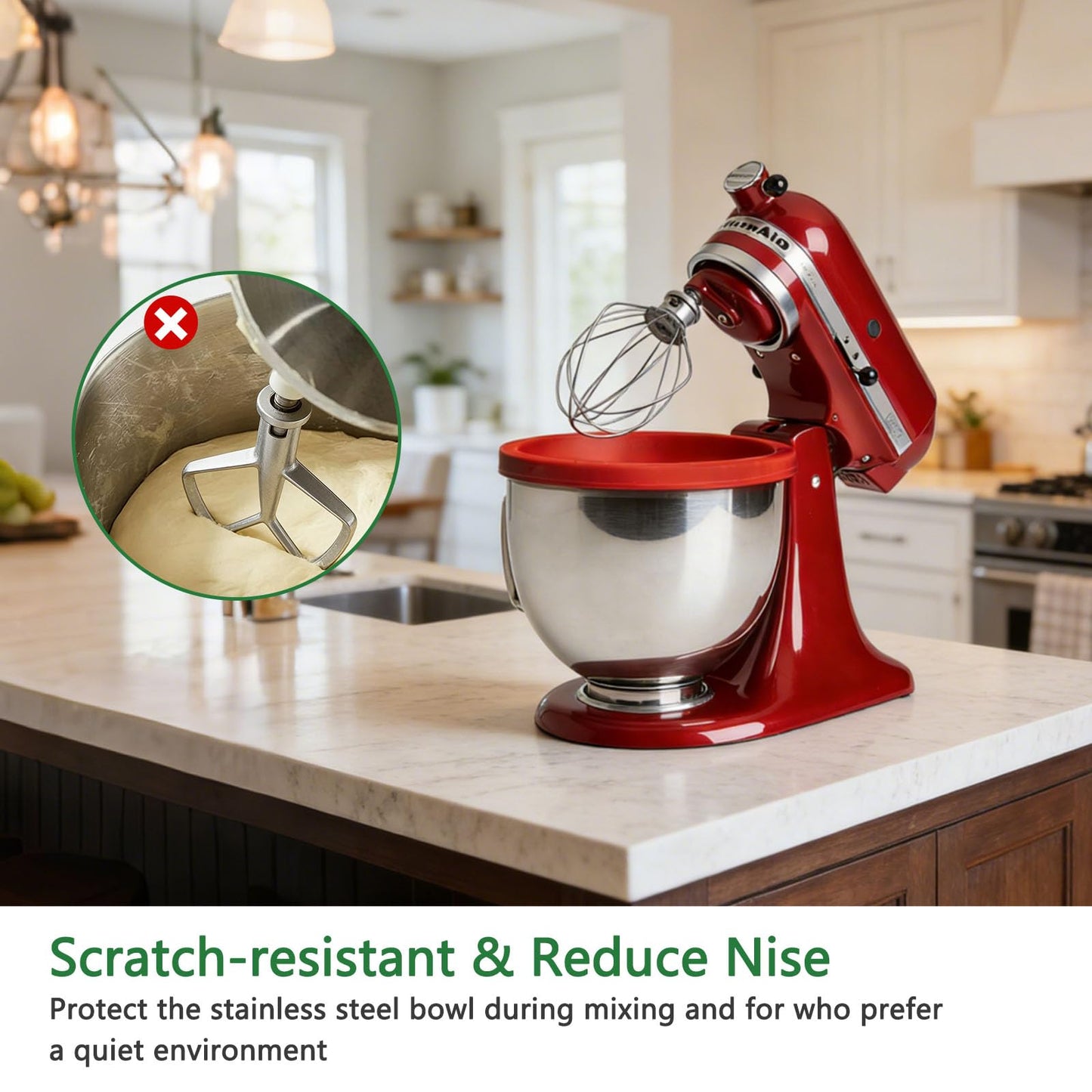 Upgraded Collapsible Silicone Bowl Liners for 5 Qt KitchenAid Tilt-Head Stand Mixer - 3 Liners with Airtight Lids, Heat-Resistant Mixer Accessories (3Pcs)