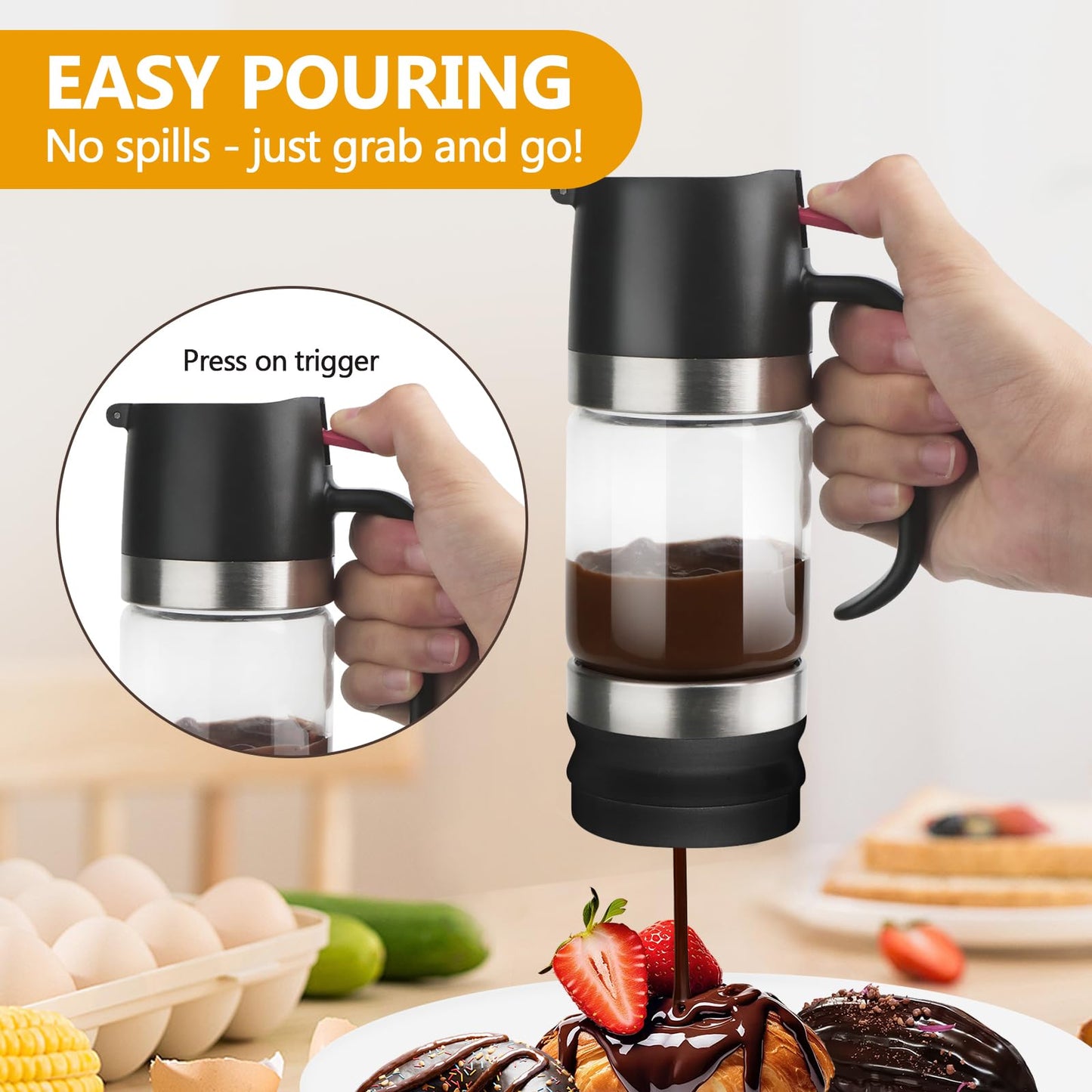 YIYOBEATFO Glass Honey Dispenser,10 OZ Honey Pot with Handle,No Drip Honey Container Jar,Maple Syrup Dispenser,Ideal for Honey and Syrup,Black base