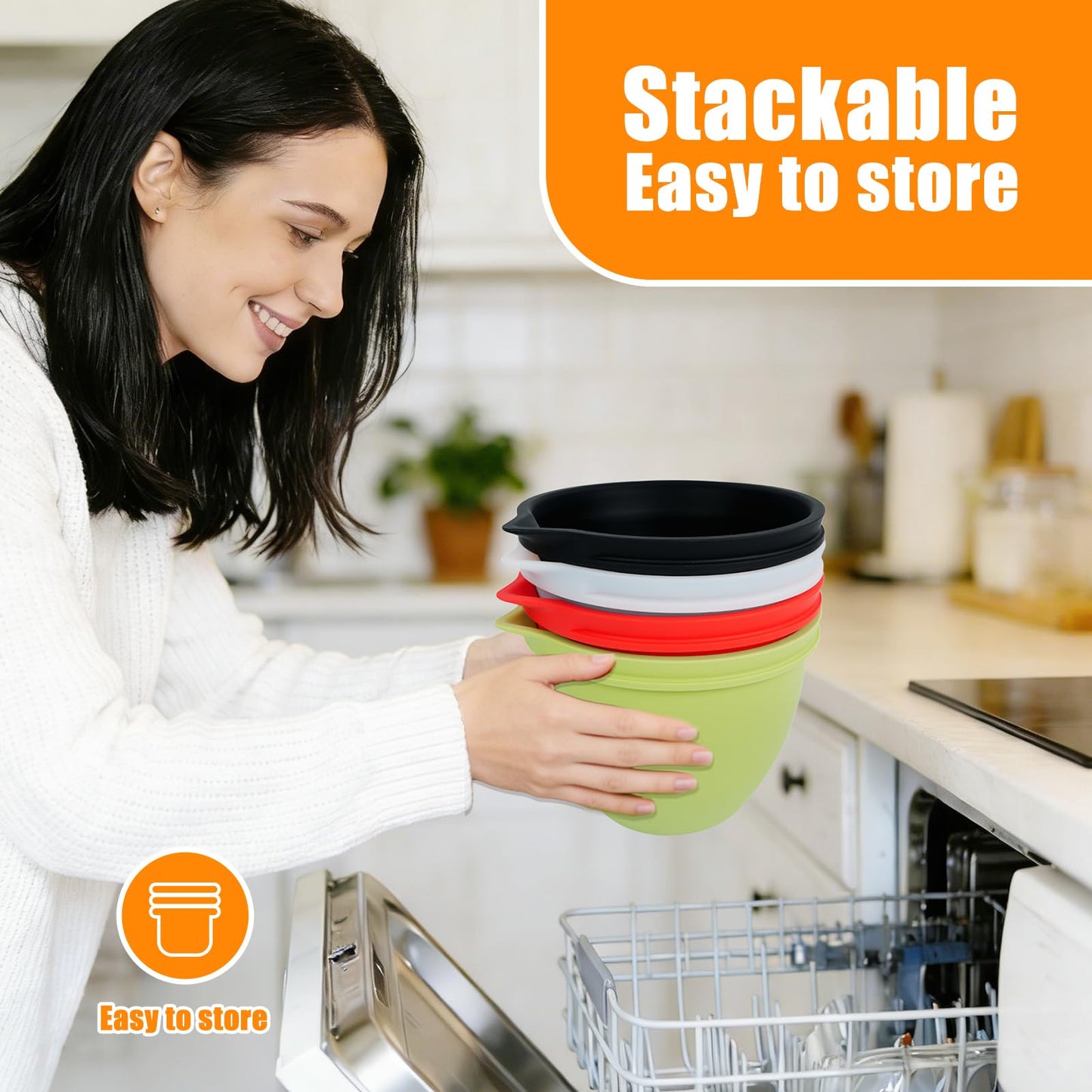 Silicone Liners Compatible with KitchenAid 4.5-5 Quart Tilt-Head mixer Bowl,2 Liners with Lids(White＋Red）
