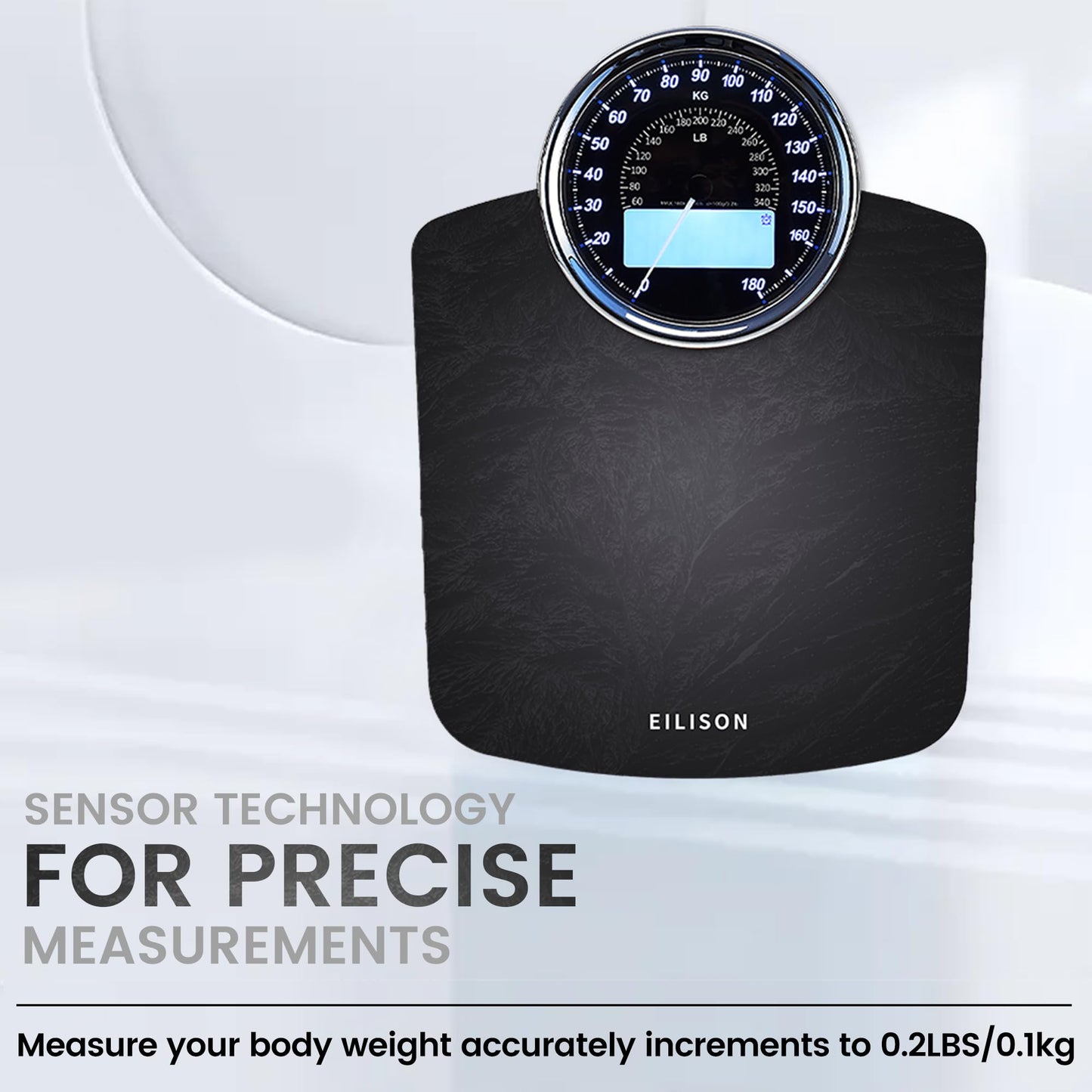 EILISON Highly Advance 2-in-1 Digital & Analog Weighing Scale for Body Weight-400lbs, 4 High Precison GX Sensor Accurate, Thick Tempered Glass, Extra Large Display (New Black)
