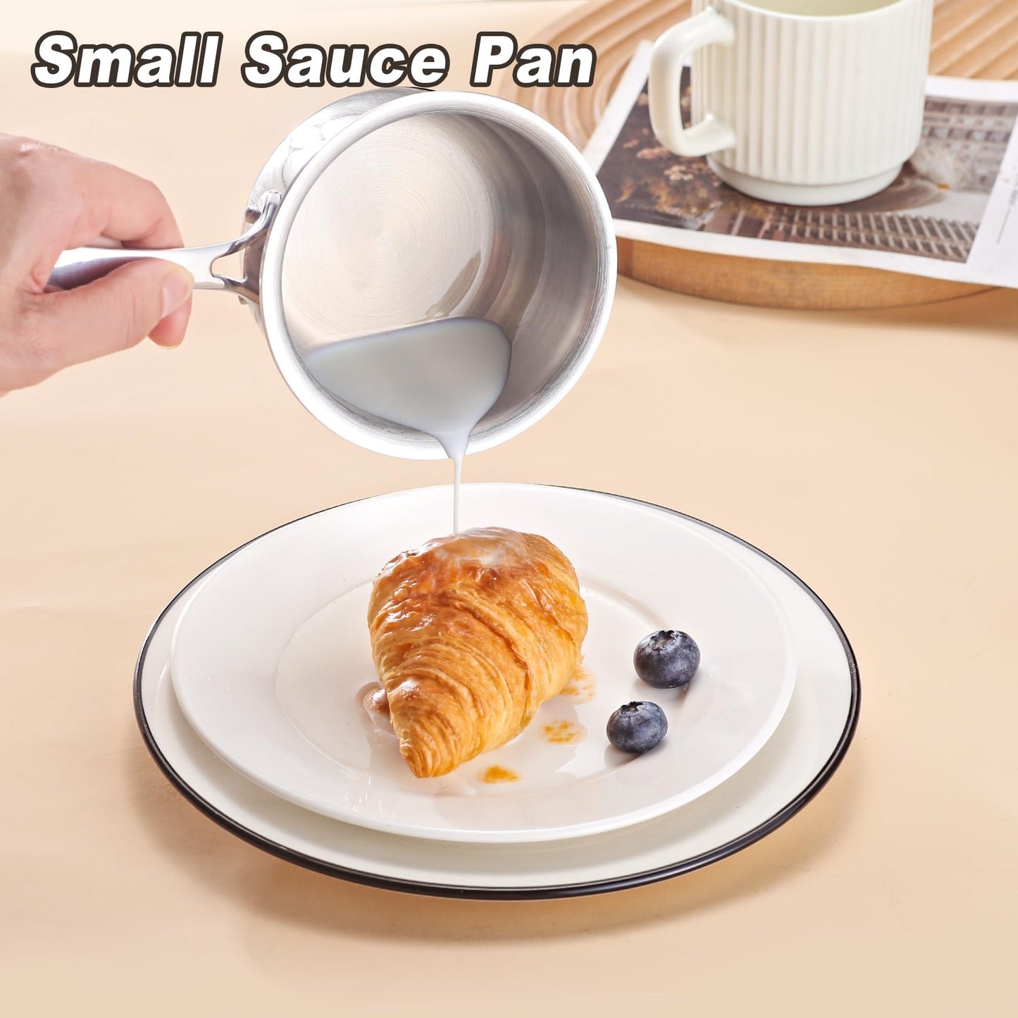 KC-Emier Mini Sauce Pan with Lid, Tri-Ply Stainless Steel Pot with Stay-Cool Handle & All Cooktop Compatibility (Gas, Ceramic, Electric) - Silver