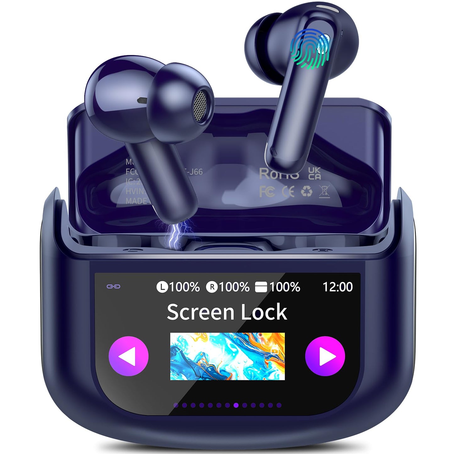 AI Translation Earbuds Real Time,164 Language/7 Translation Modes Translator Earbuds with Audio and Video Calls,No Subscription,5 EQ Modes Touch Screen Translator Headphones,48H AI Ear Buds, Dark Blue