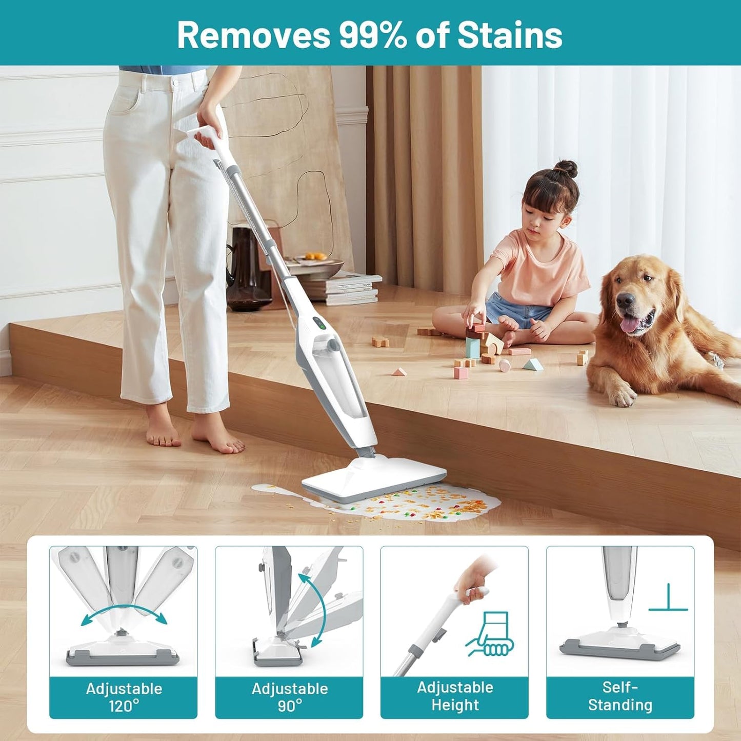 PEEH Steam Mop for Floor Cleaning, 12 in 1 Handheld Steam Cleaner for Home, Floor Steamer for Hardwood Windows Tile Laminate Shutter & Clothes with Attachments (grey)