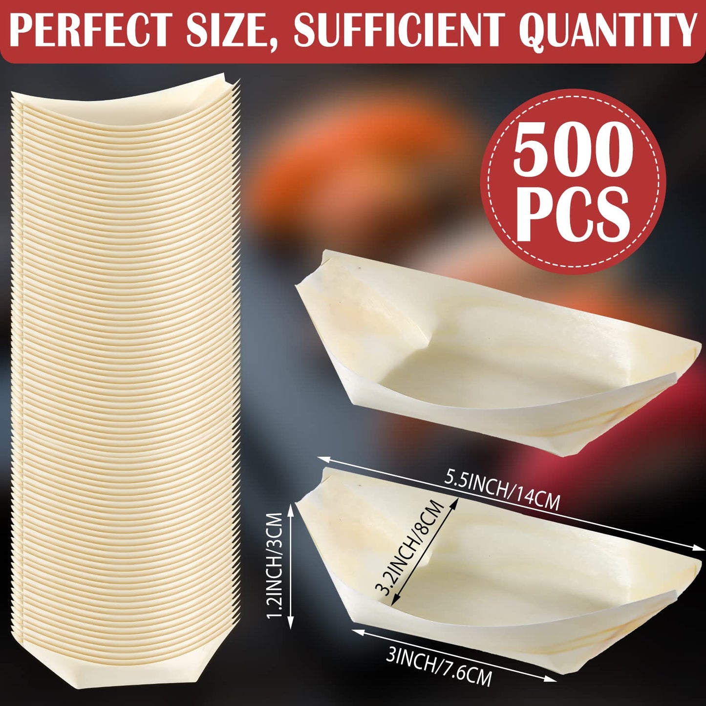 Newtay 500 Pcs Bamboo Boat Plates for Appetizer 5.5" Disposable Wooden Charcuterie Boat Leaf Small Sushi Serving Tray Food Dishes Container Bowl for Catering Home Hawaiian Wedding Party Supplies