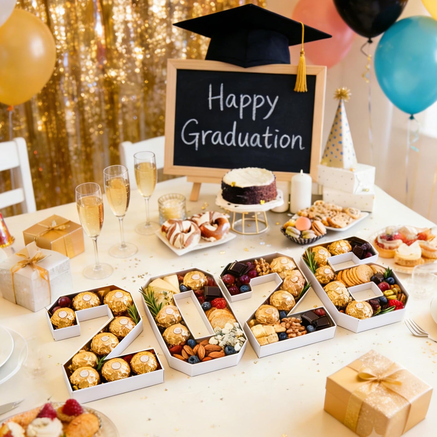 2026 Graduation Decorations 2026 Cardboard Numbers Charcuterie Board Box 10" Fillable Paper Tray for Grad Centerpieces Party Table Supplies Display Candy Snack Tray for New Year Birthday Celebration