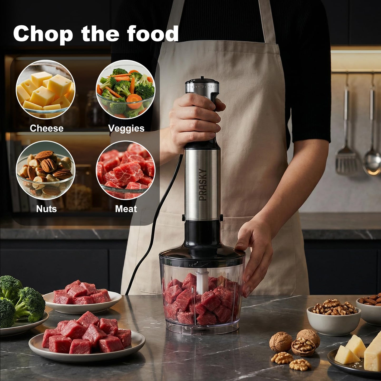 Immersion Blender Handheld 1200W, 20-speeds Immersion Hand Blenders, Hand Mixer with Mining Beaker,Chopper,Whisk, Frother and Stick Blender Suitable for Kitchen, Protein Shakes and Baby Food