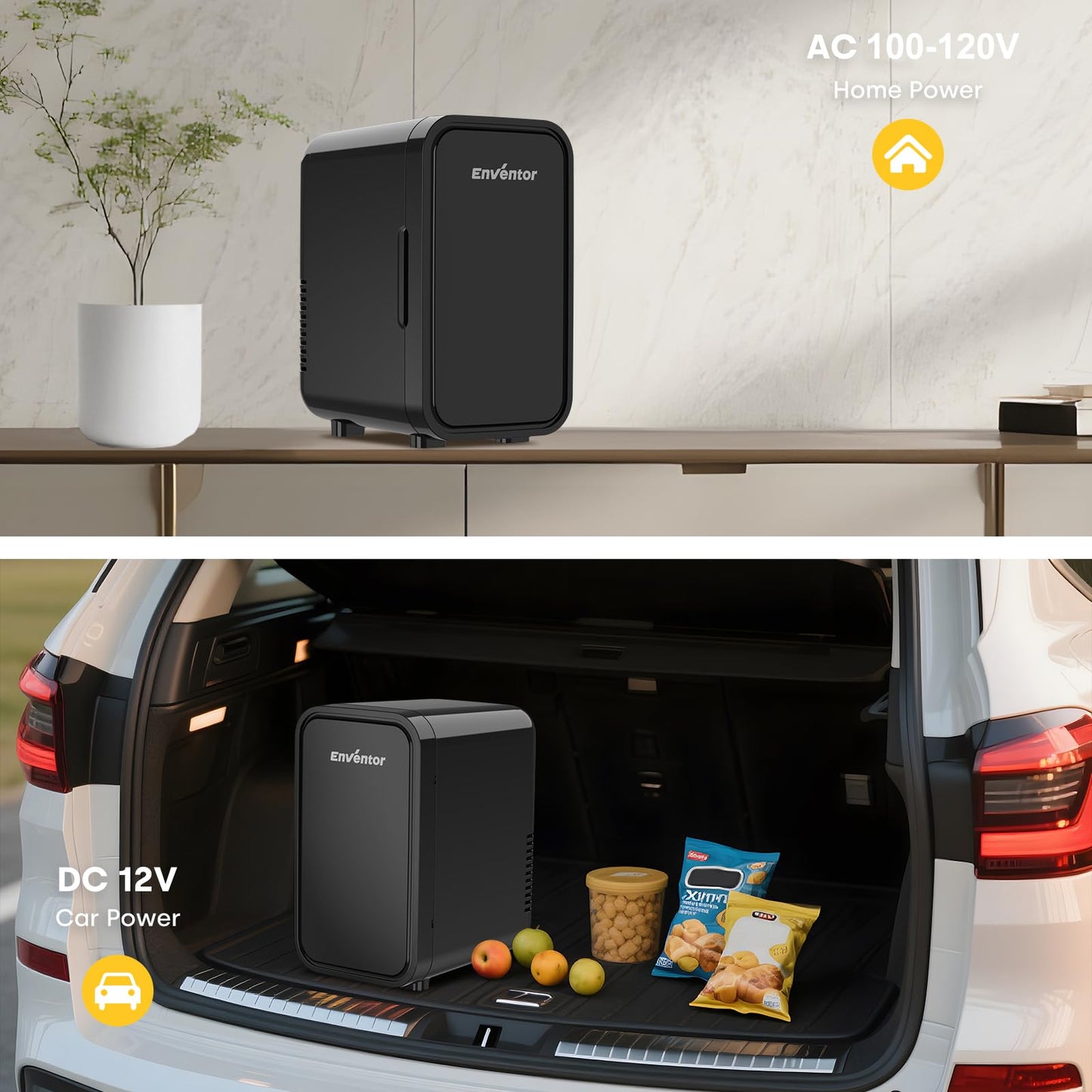 Enventor Mini Refrigerator, 6L/ 8 Can Compact Skincare Fridge AC+DC Power Cooler & Warmer Small Refrigerator for Bedroom, Skincare, Makeup, Cosmetics, Car, Office (Black)