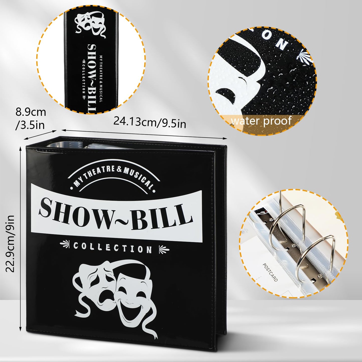 Sinload 2 Set Show Bill Binder with Sleeves for Broadway and Theatre 3 Ring 9.5“ x 9.5”Theater Program Holder with 40 Sheet Protectors PU Leather Playbill Binders Playbill Holder(Yellow and Black)