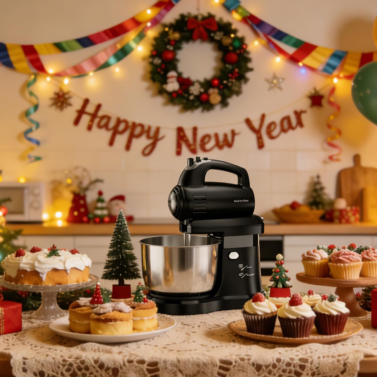 Stand Mixer Electric Kitchen Mixer, 3.2 QT Auto-Rotating Bowl & Beater Tilt-Head 2-IN-1 Standing Hand Mixer, 250 Watt 5-Speed with Turbo Boost Household Mixer with Beaters & Dough Hooks for Baking