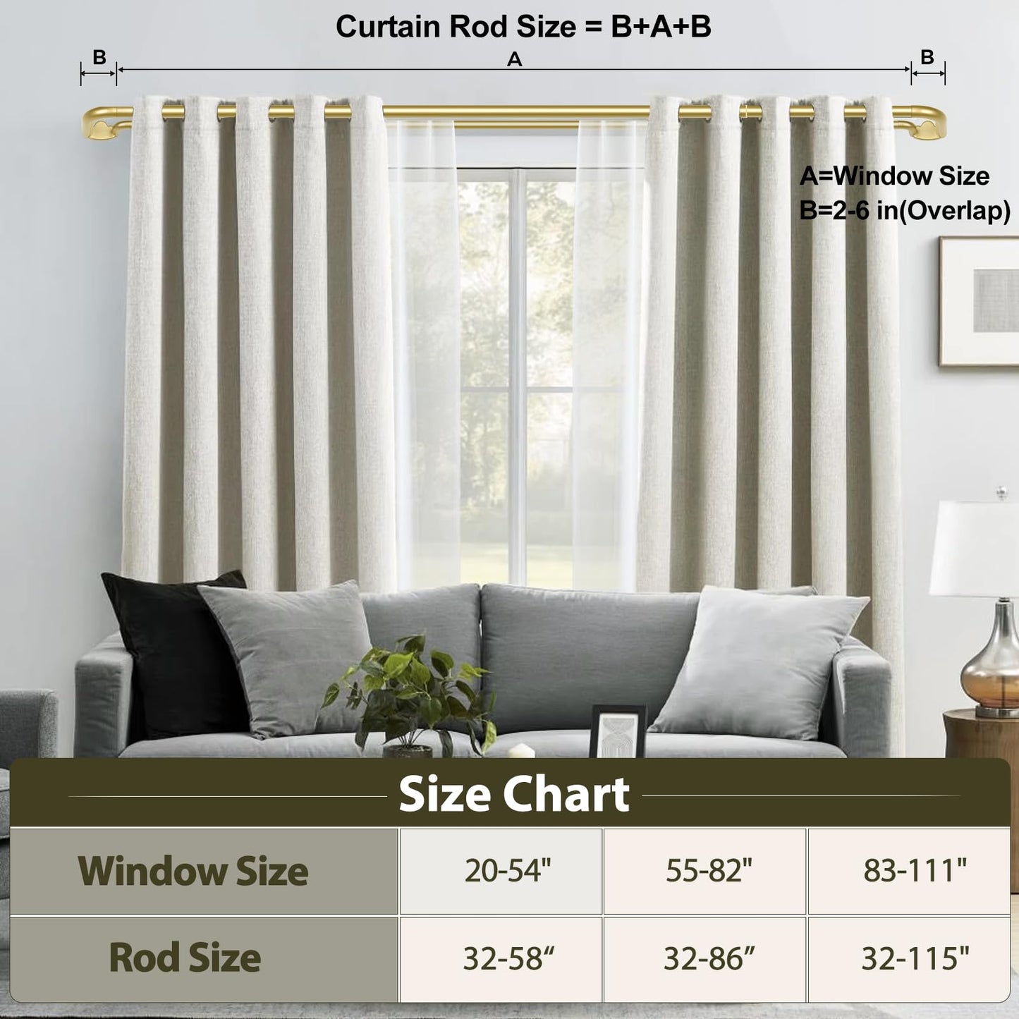 Double Curtain Rods 32 to 58 Inches, HOTOZON Blackout Double Curtain Rods for Windows 20 to 54 Inches (1.6-4.5 ft), 6/8 Inches Wrap Around Room Darkening Telescoping Drapery Rod, Gold