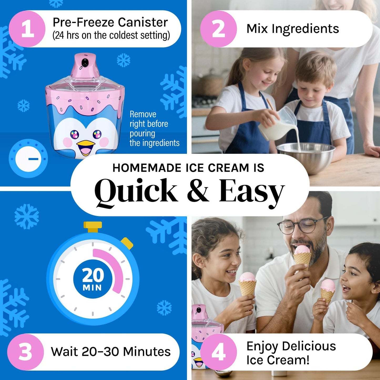 Fun Electric Ice Cream Maker Machine for Kids - Best Countertop Ice Cream Machine for Homemade Soft Serve, Sorbet, Gelato, Frozen Yogurt - Fun Small Personal Dessert Maker for Families, Easy to Clean