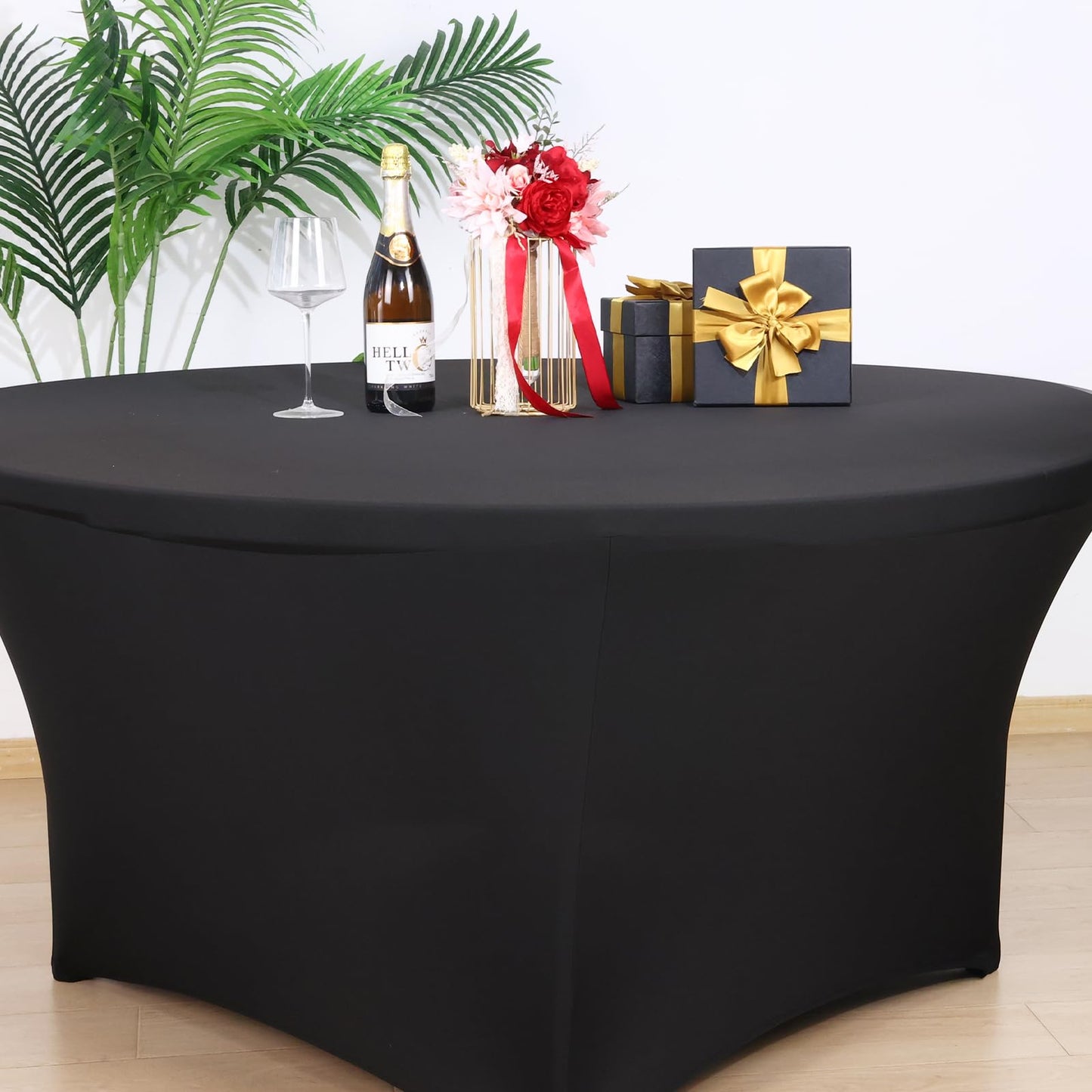 Fixwal 4 Pack 60 Inch Round Tablecloth, Fitted Spandex Round Table Cloths - Washable Black Stretchable Table Cover, Elastic Fabric for Wedding, Party, Restaurant, Christmas, Thanksgiving