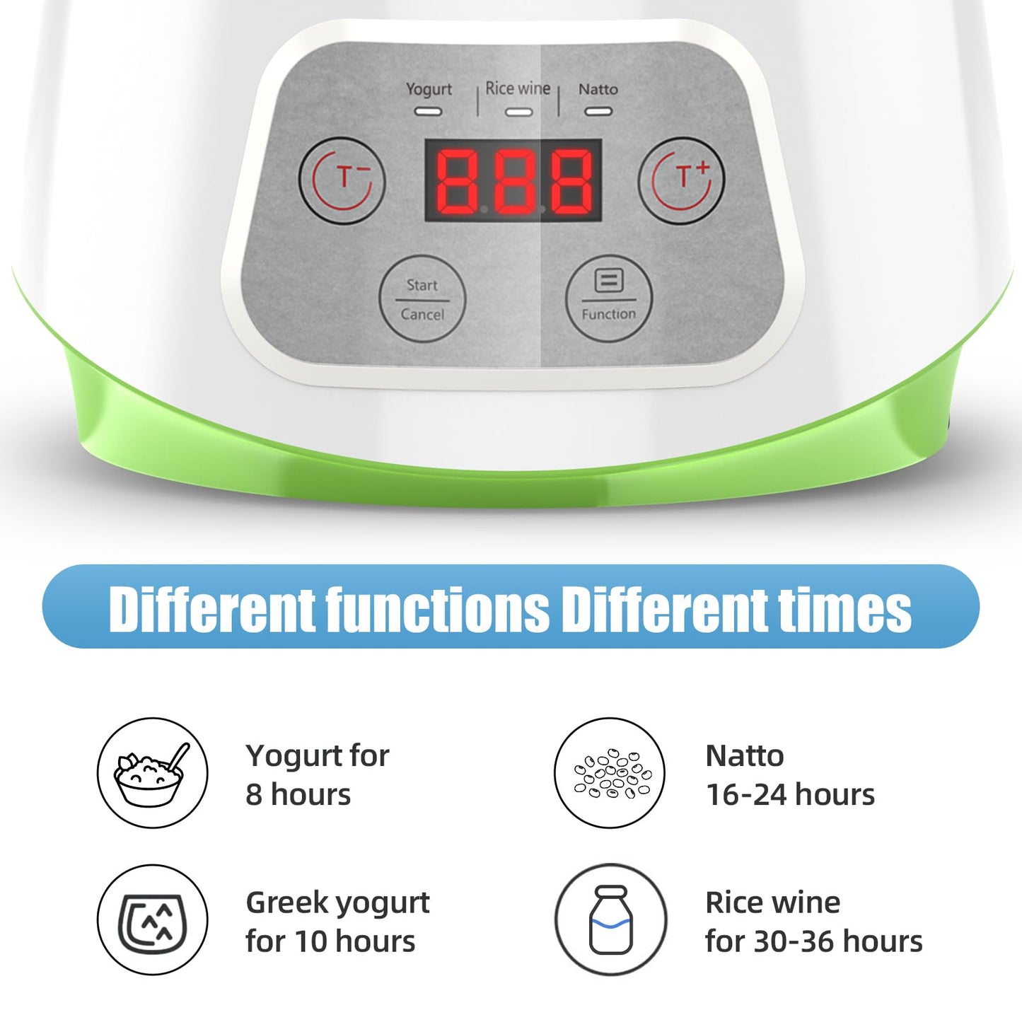 Yogurt Maker, Greek Yogurt Maker with Timer Control and Strainer, Yogurt Maker Machine with Stainless Steel Liner, Electric Portable Yogurt Maker for Yogurt, Greek Yogurt, Cheese, Natto (White)