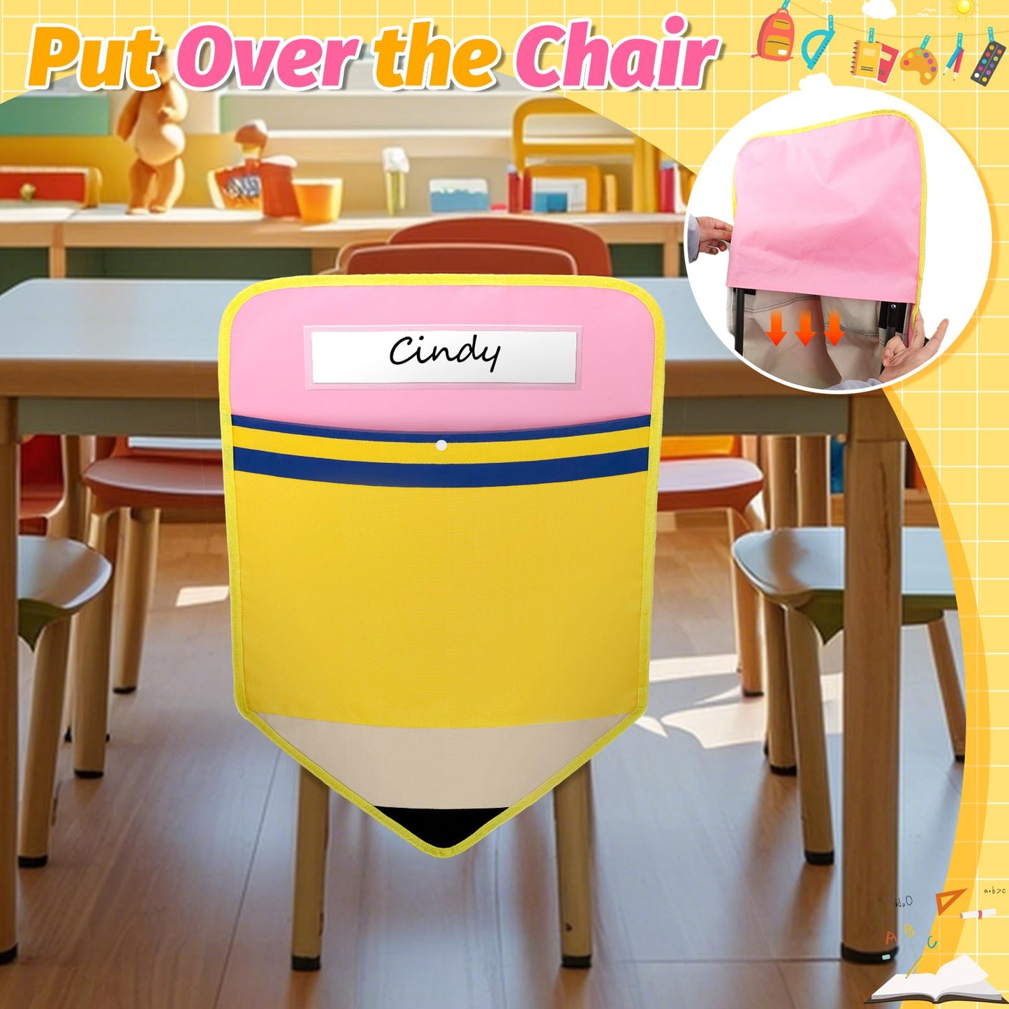 12 Pack Pencil Chair Pockets for Classrooms 17x18 Inch Seat Sacks with 12 Name Slots Chair Back Buddy Student Back of Chair Organizer for K-2 Seat Supplies