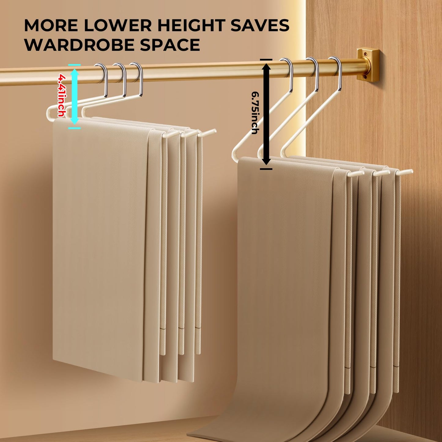 HUADYMEET 30 Pack Open Ended Metal Pant Hangers Non Slip, Slim Space Saving Clothes Hangers for Closet,Heavy Duty Strong Durable Hanger for Women,Men,Jean,Trousers,Shorts,Slacks,Skirts(Beige)