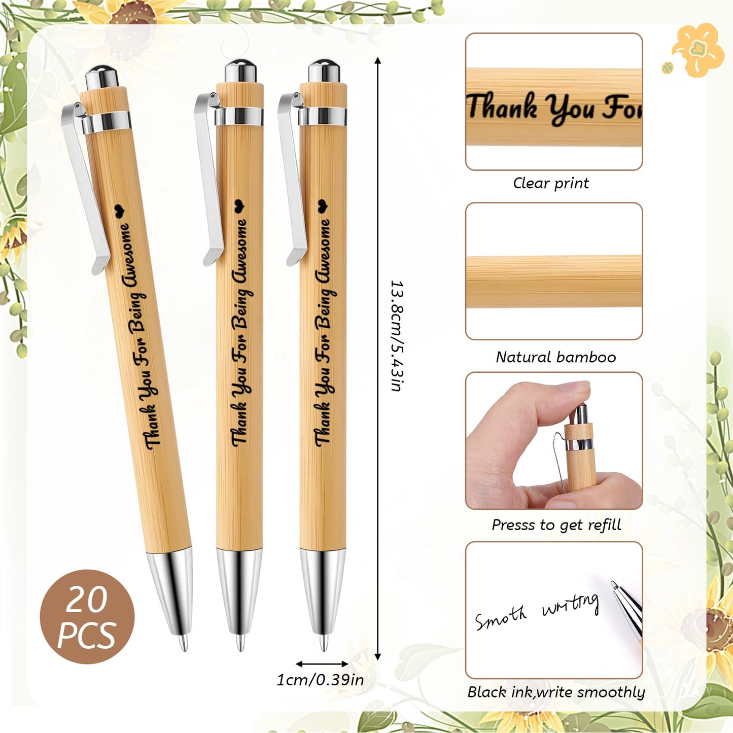 20 Sets Employee Appreciation Gifts Bulk Inspirational Spiral Notebook Journal with Sticky Notes Motivational Bamboo Pen Thank You Gifts for Teacher Nurse Coworkers Office Staff Team Volunteer