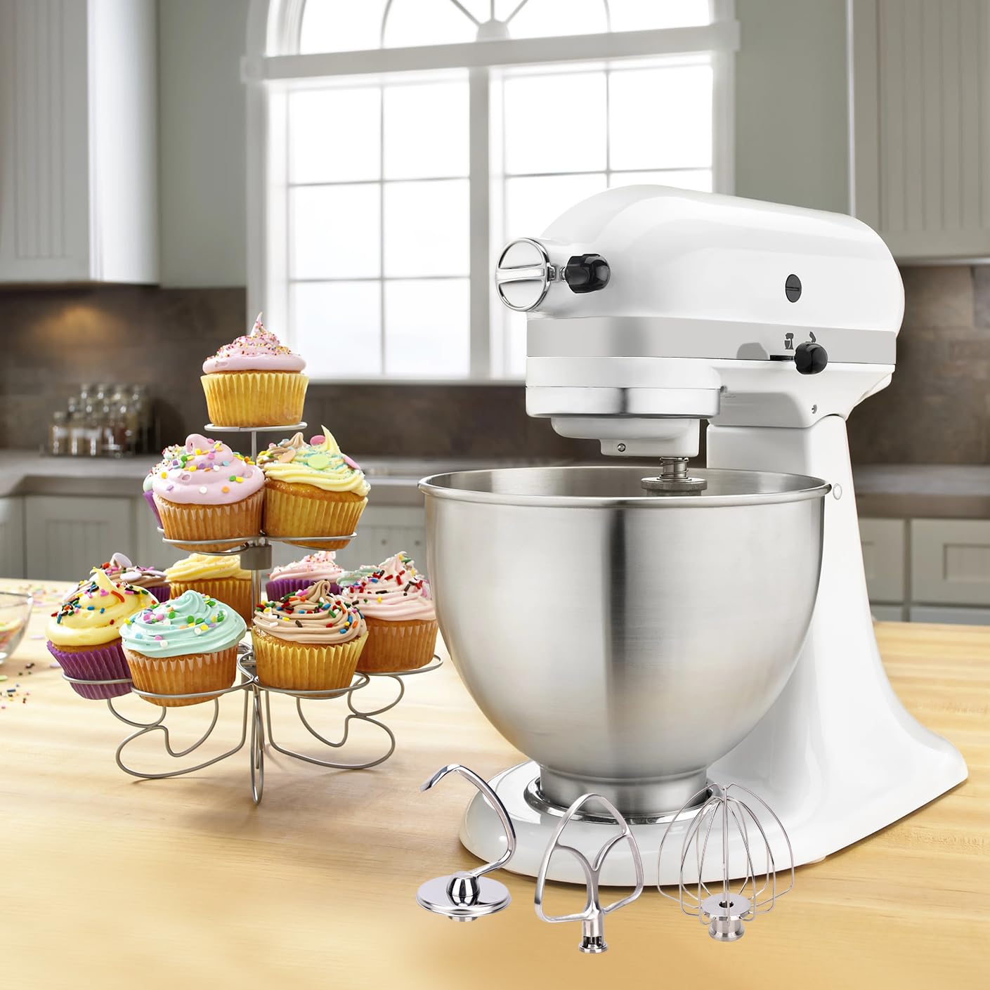 4.5-5 Qt Stand Mixer Attachments for Kitchenaid K45DH Dough Hook K45B Flat Beater K45WW Wire Whip Whisk Kitchen Aid Accessories for KitchenAid 4.5-5 Qt Tilt-Head Stand Mixers,Stainless Steel