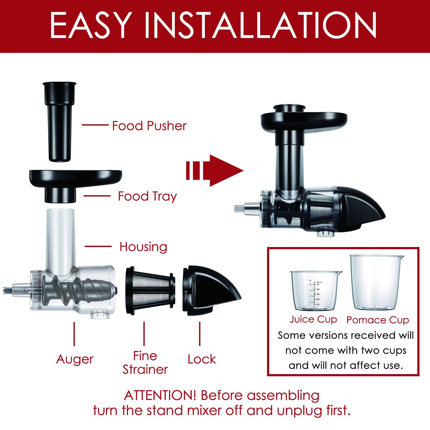 Masticating Juicer Attachment for KitchenAid All Models Stand Mixers, Masticating Juicer, Slow Juicer Attachment for KitchenAid All Models Stand Mixers, Black(Machine/Mixer Not Included)