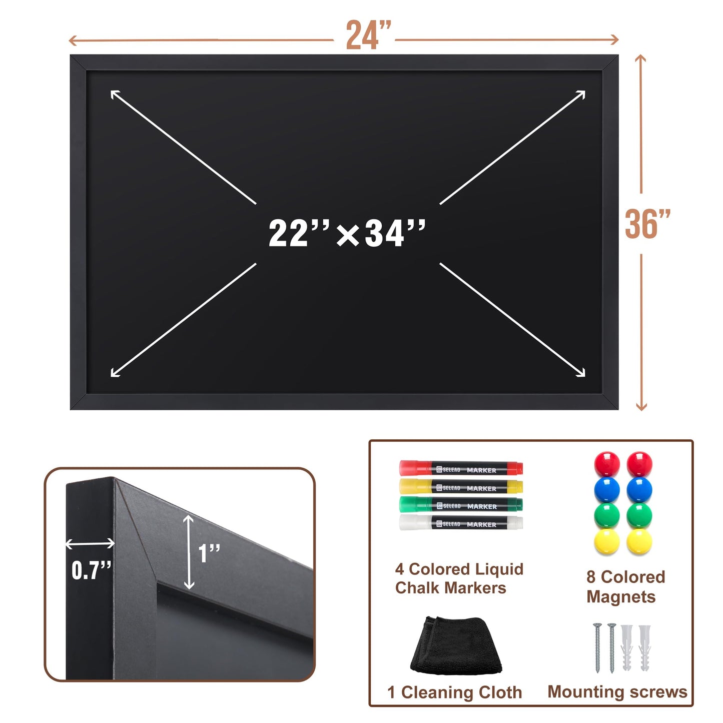 SELEAD Magnetic Chalkboard Words Sign - 24" x 36" Large Black Frame Wall Decor Bulletin Chalk Board for Menu, Business, Restaurant, Home Office