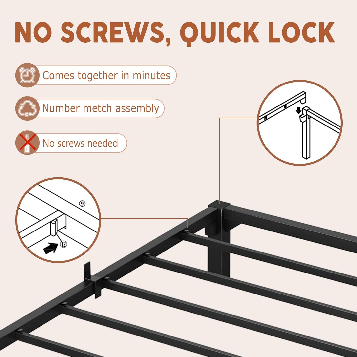 ActiveTrail Metal Bed Frame Queen Size 8 inch Platform Bed Frame, Strong Steel Slats, Bedroom Bed Base for Apartment and Home Use