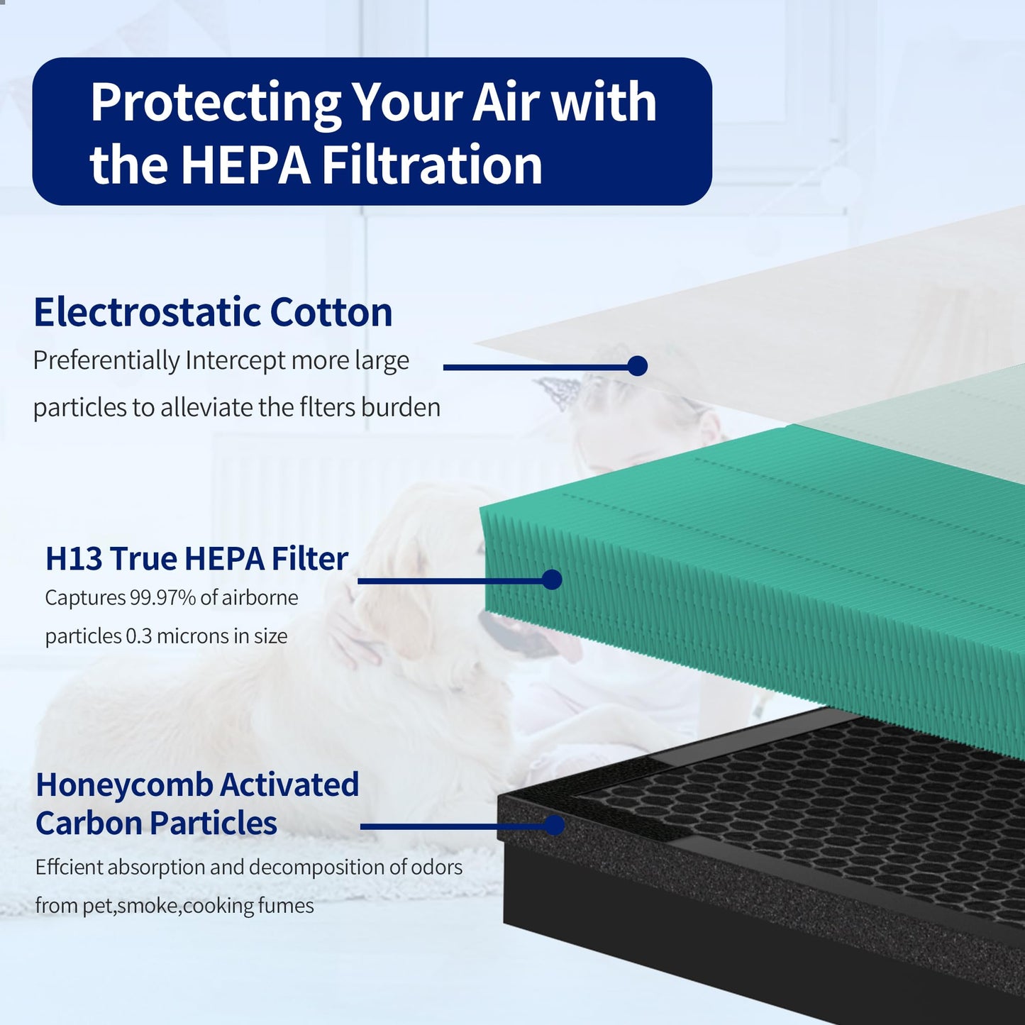4 Pack HY4866 Filters Replacement Compatible with MORENTO WESTHEY HY4866, YIOU M1 Air Cleaner Purifier, H13 True HEPA Enhanced Pet Care Version Air Replacement Filter + 4 Pack Extra Pre-filter