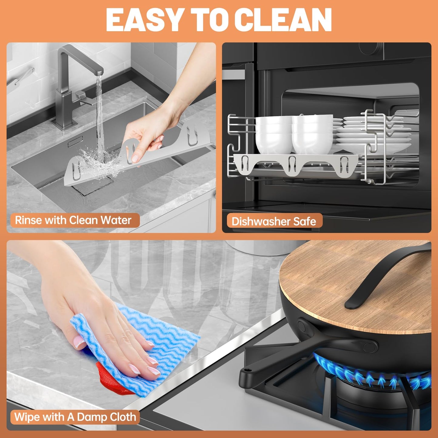 MOFINO Stove Gap Covers 316 Stainless Steel,2 Pack 23.2" Stove Gap Filler,Heat Resistant Stove Gap Guards,Between Stove and Counter Slide In Range Trim Kit for Kitchen,Upgrade Silver