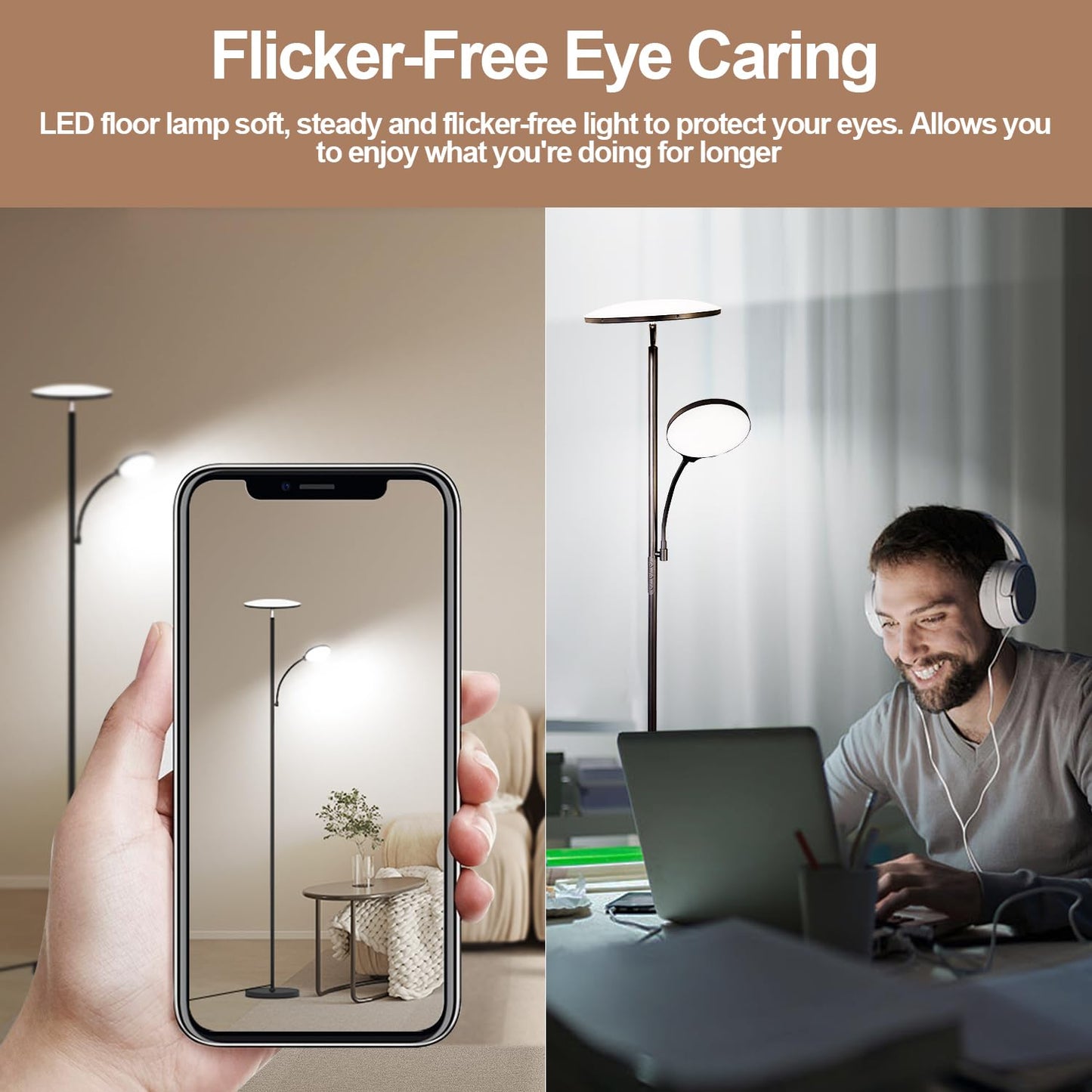 marctronic Floor Lamps for Living Room, 44W/4500LM Super Bright 2 in 1 LED Floor Lamp with Remote, Stepless Dimmable, 69" Tall Standing Floor Lamp with Bendable Reading Light for Bedroom Office