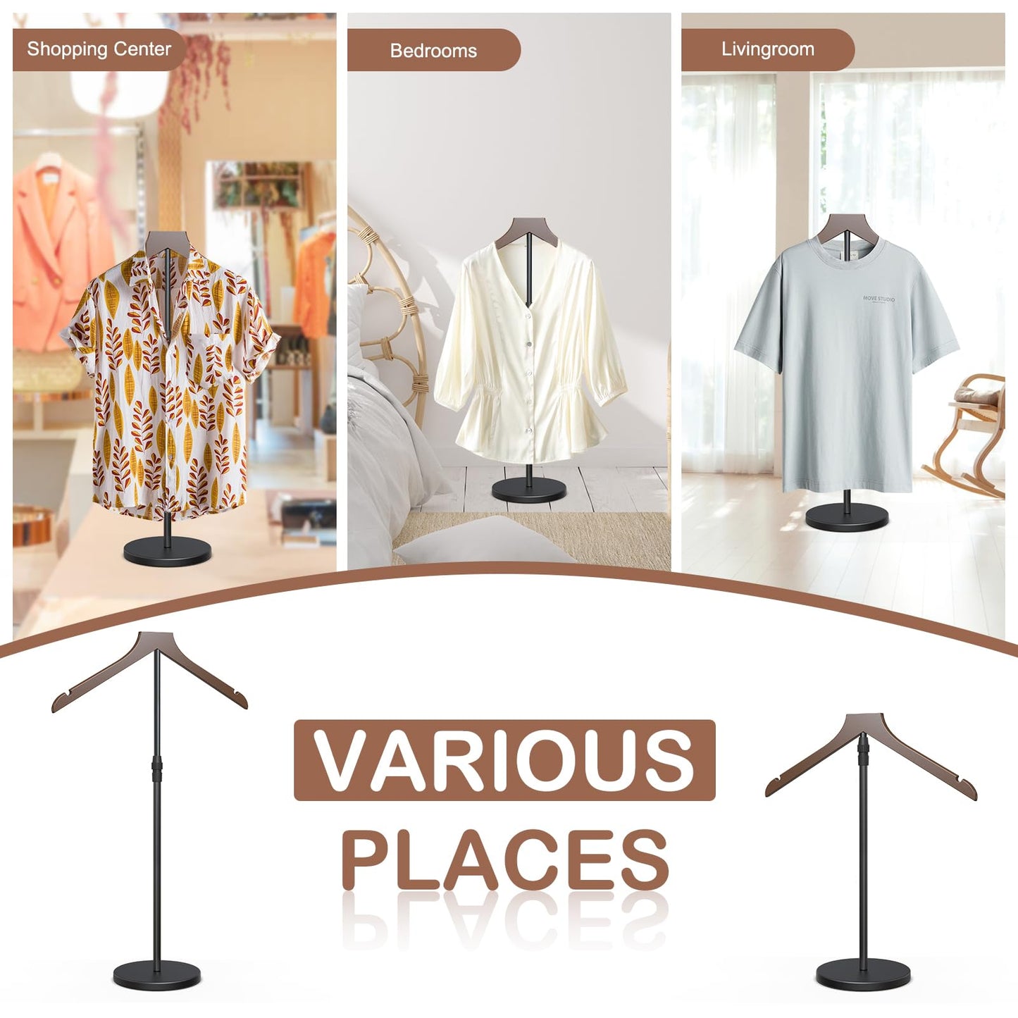 OLV 4 Pack Shirt Display Stand, 18-34 Inch Height Adjustable Mannequin Torso Stand Dress Form for Vendors Shop, T Shirt Display Jacket Coat Hanger Steaming Clothes Holder, Brown