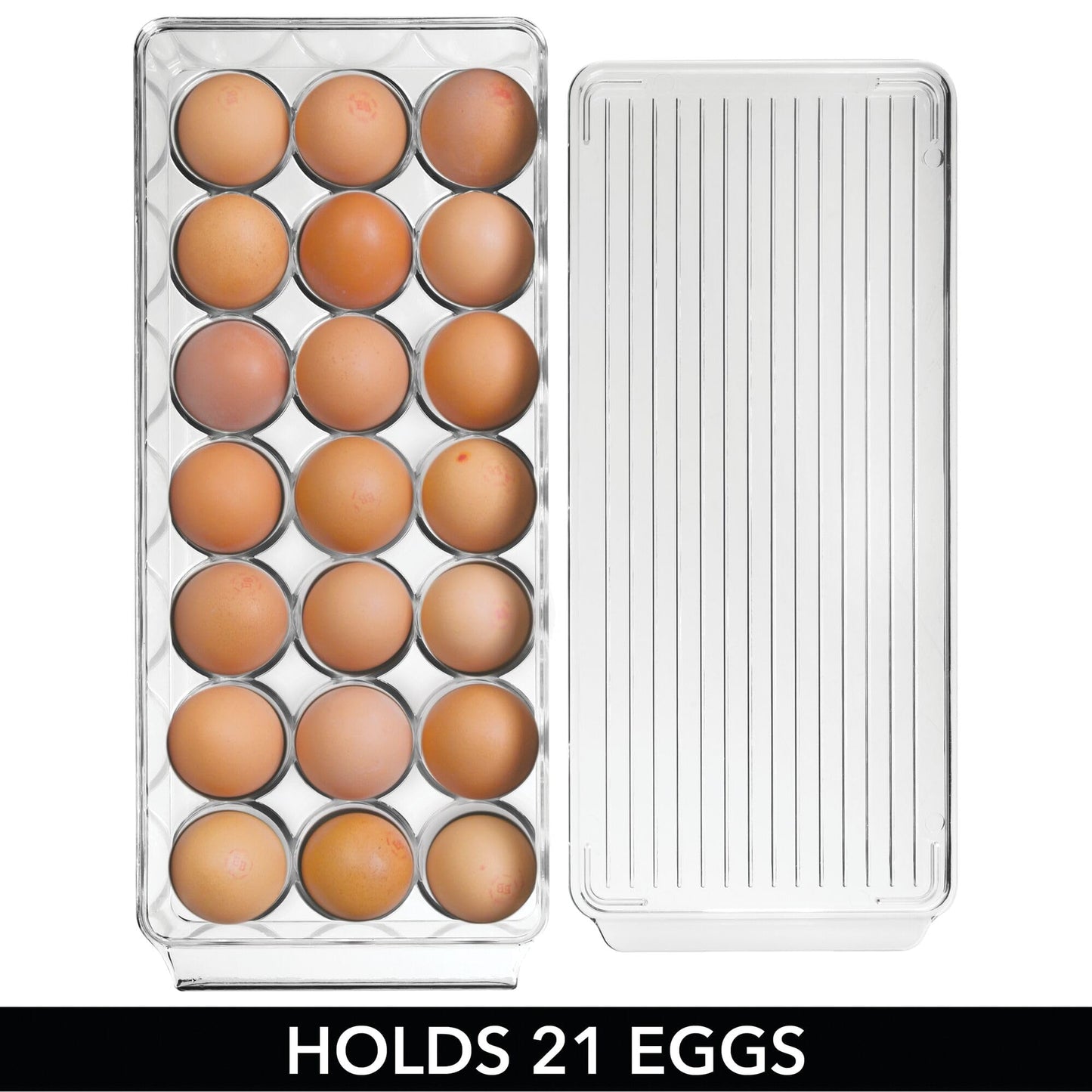iDesign Clear Plastic Egg Holder for Fridge with Lid - 21 Egg Storage Container Organizer Bin, 2-Pack