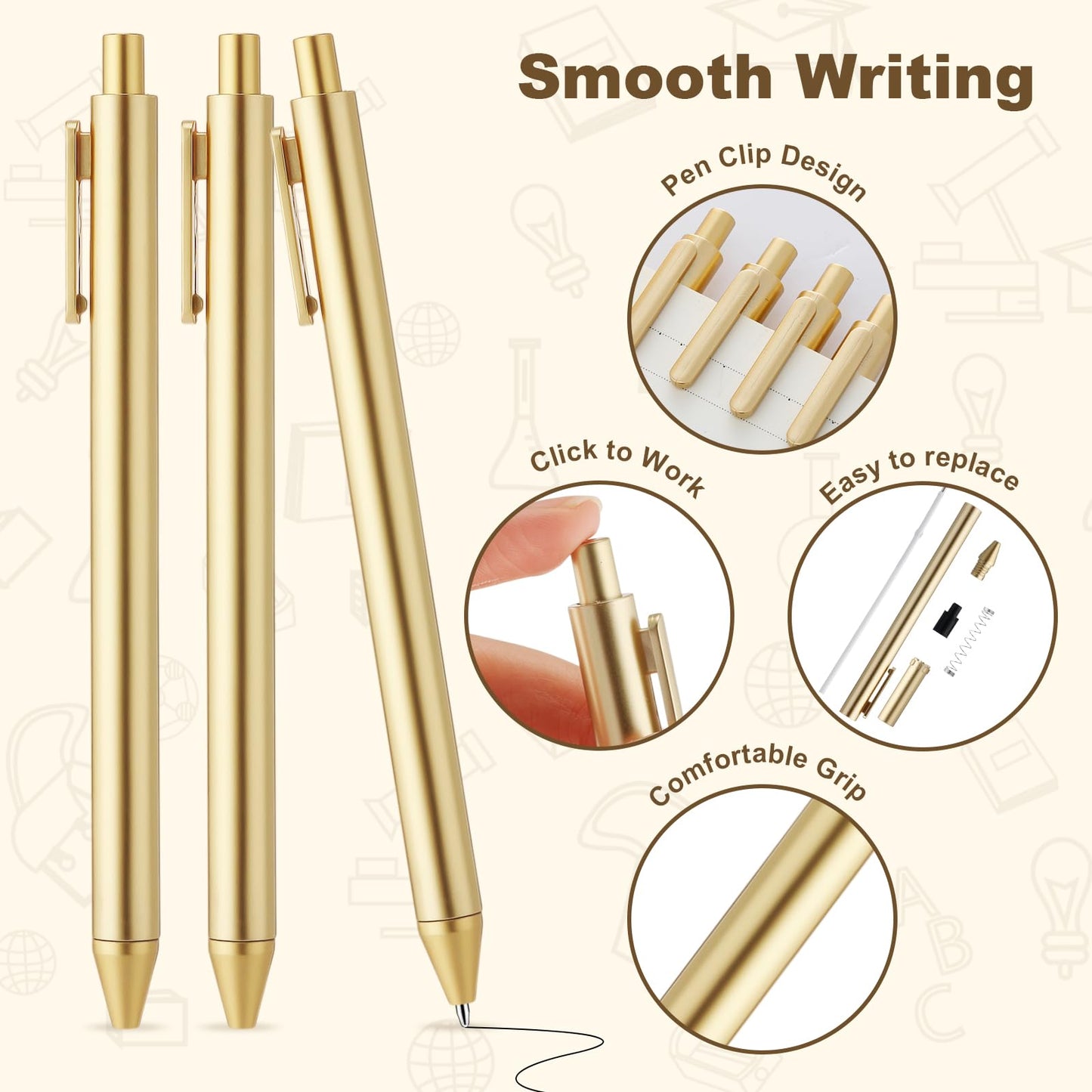 Humyoun 200 Pcs Gold Slim Ballpoint Pens Bulk Retractable Black Ink 1 mm Medium Point Smooth Writing Pens Nice Gift for Wedding Favors Guests Business Office Teachers Supplies Men Women Present