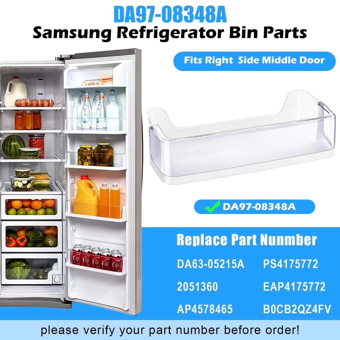 (2 PACK) UPGRADED DA97-08348A Refrigerator Door Shelf Bin Compatible with Samsung Refrigerator Part RS265TDRS RS25H5111BC RS25H5111SR Door,For DA63-05215A Samsung Middle Door Bin Shelves Replacement