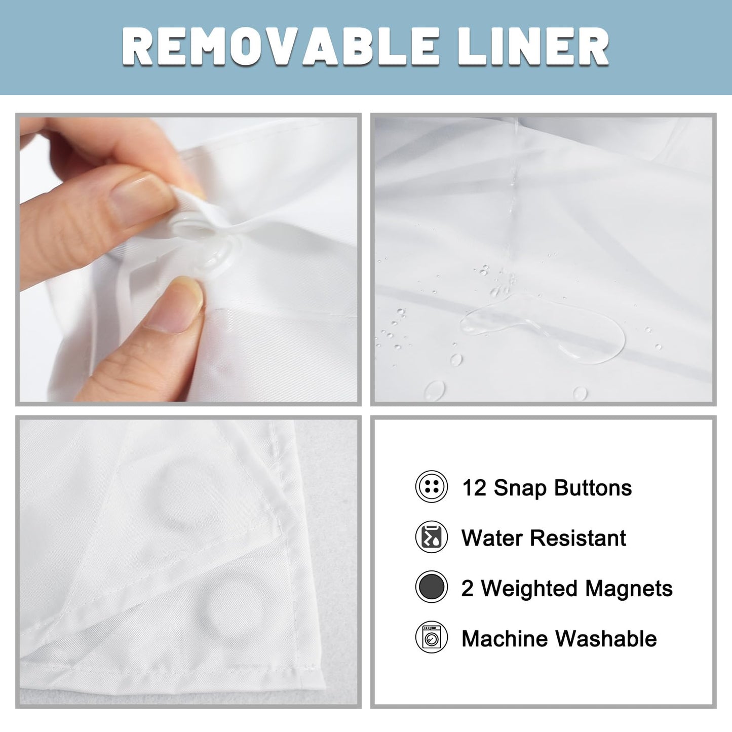 LXBNI No Hook Grey White Striped Shower Curtain with Snap in Fabric Liner Set - Hotel Liner Set with See Through Mesh Top Window,Machine Washable, 71x74 INCH