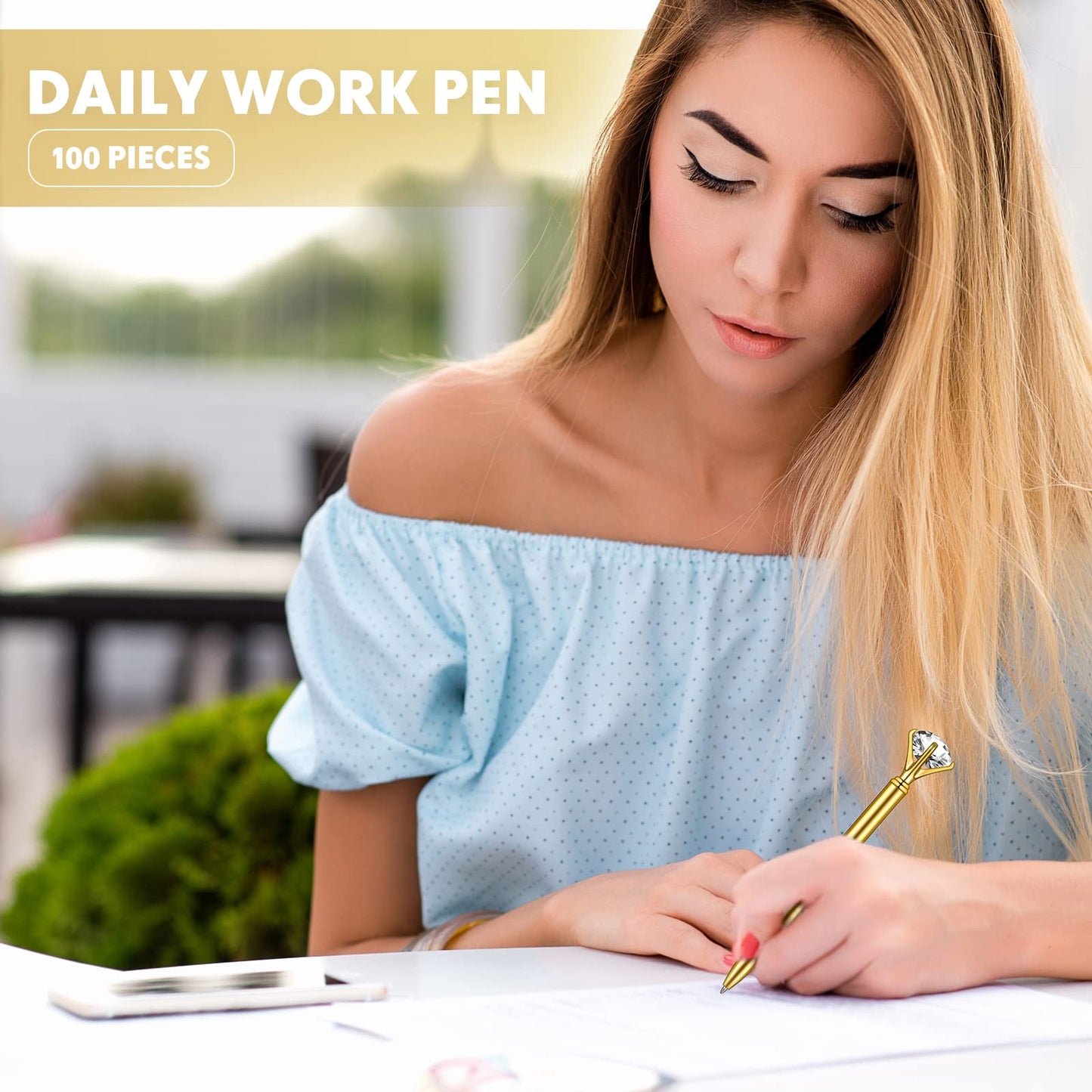 100 Pcs Diamond Pens Crystal Diamond Ballpoint Pen Fancy Cute Pens for Women Bling Metal Ballpoint Pen with Black Ink Office School Supplies, Wedding Bridal Shower Gift (Gold)