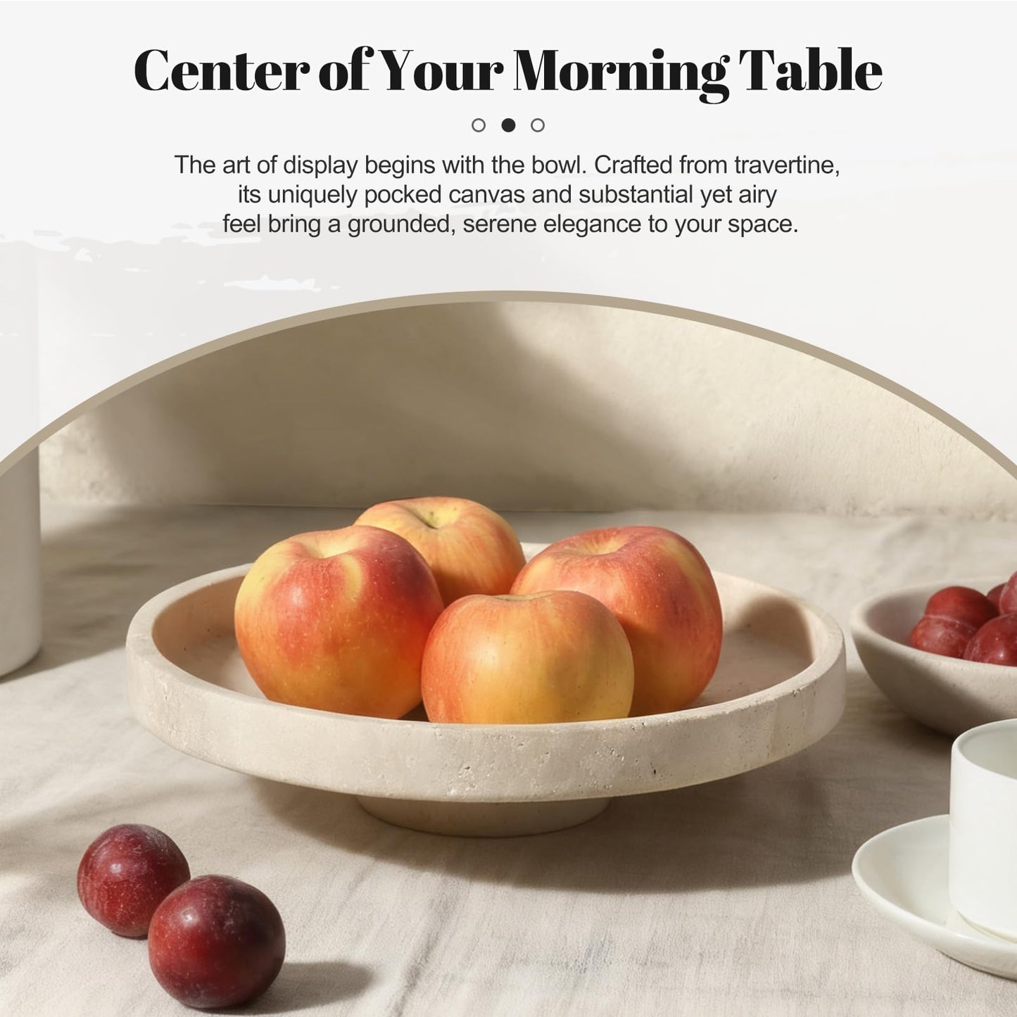 Koville Natural Travertine Fruit Bowl for Kitchen Counter – Decorative Stone Serving Decorative Bowl for Vegetables, Foods and Home Decor Centerpiece