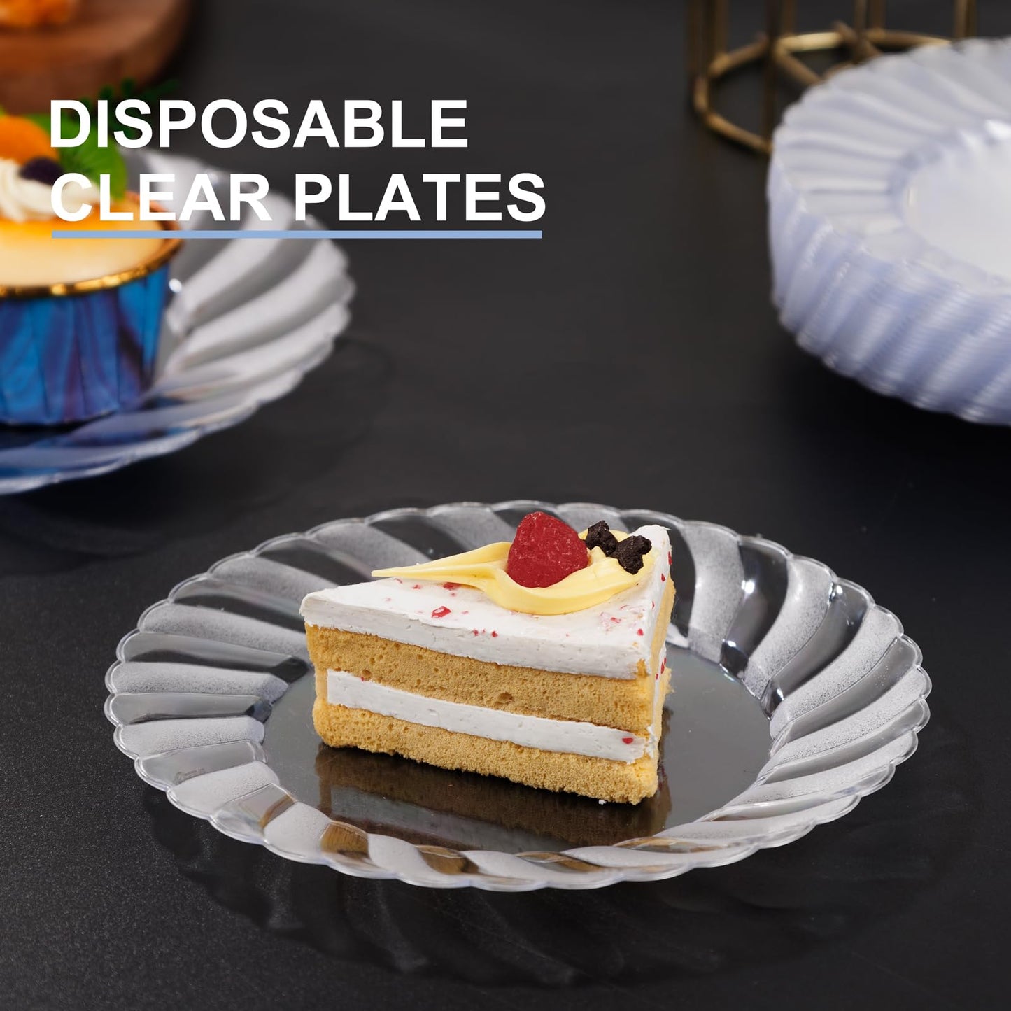 U-QE 100 Pieces Clear Plastic Plates-6 Inch Plastic Dessert Plates Disposable - Washable & Reusable - Premium Hard Clear Plates Fancy Disposable Heavy Duty Plastic Plates for Party,Weddings and Events
