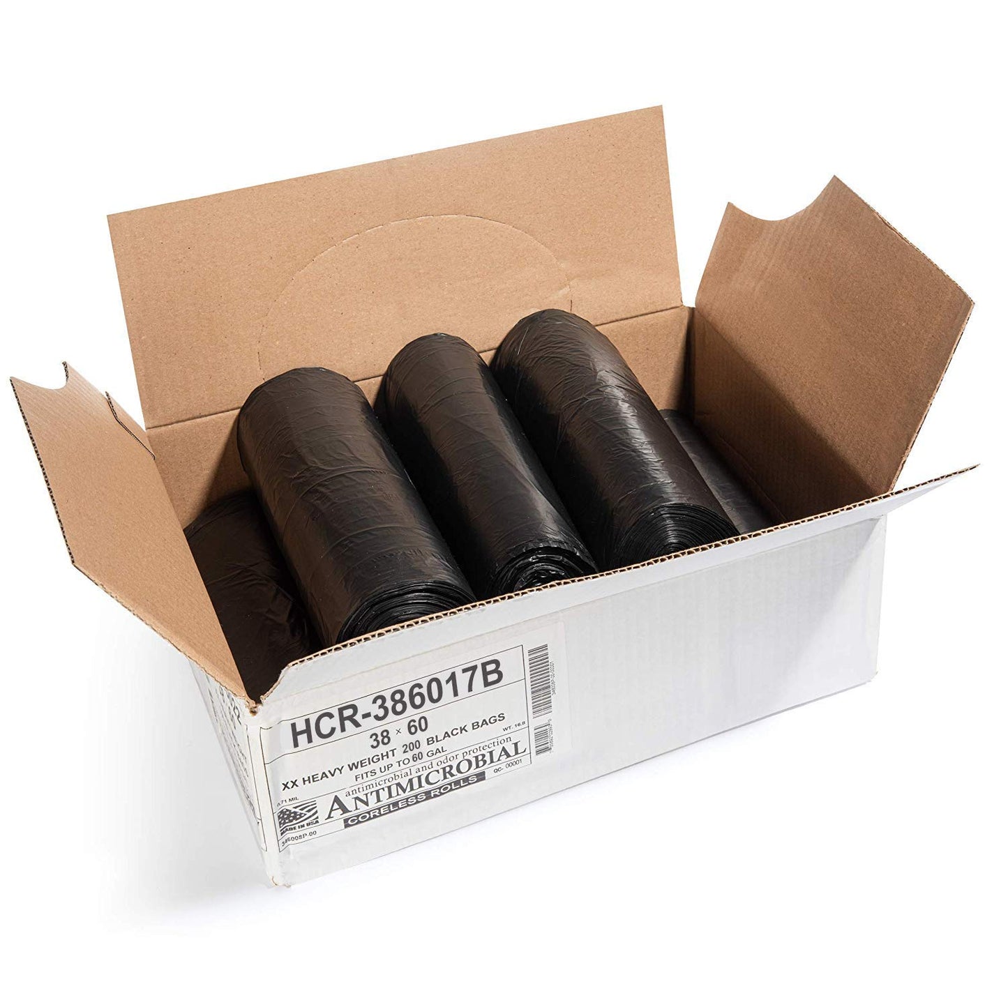 Aluf Plastics High Density Trash Bags, 60 Gallon, 200 Count, 17 Micron (eq), 38" x 60", Black, for Bathroom, Office, Industrial, Commercial, Janitorial, Municipal, Recycling