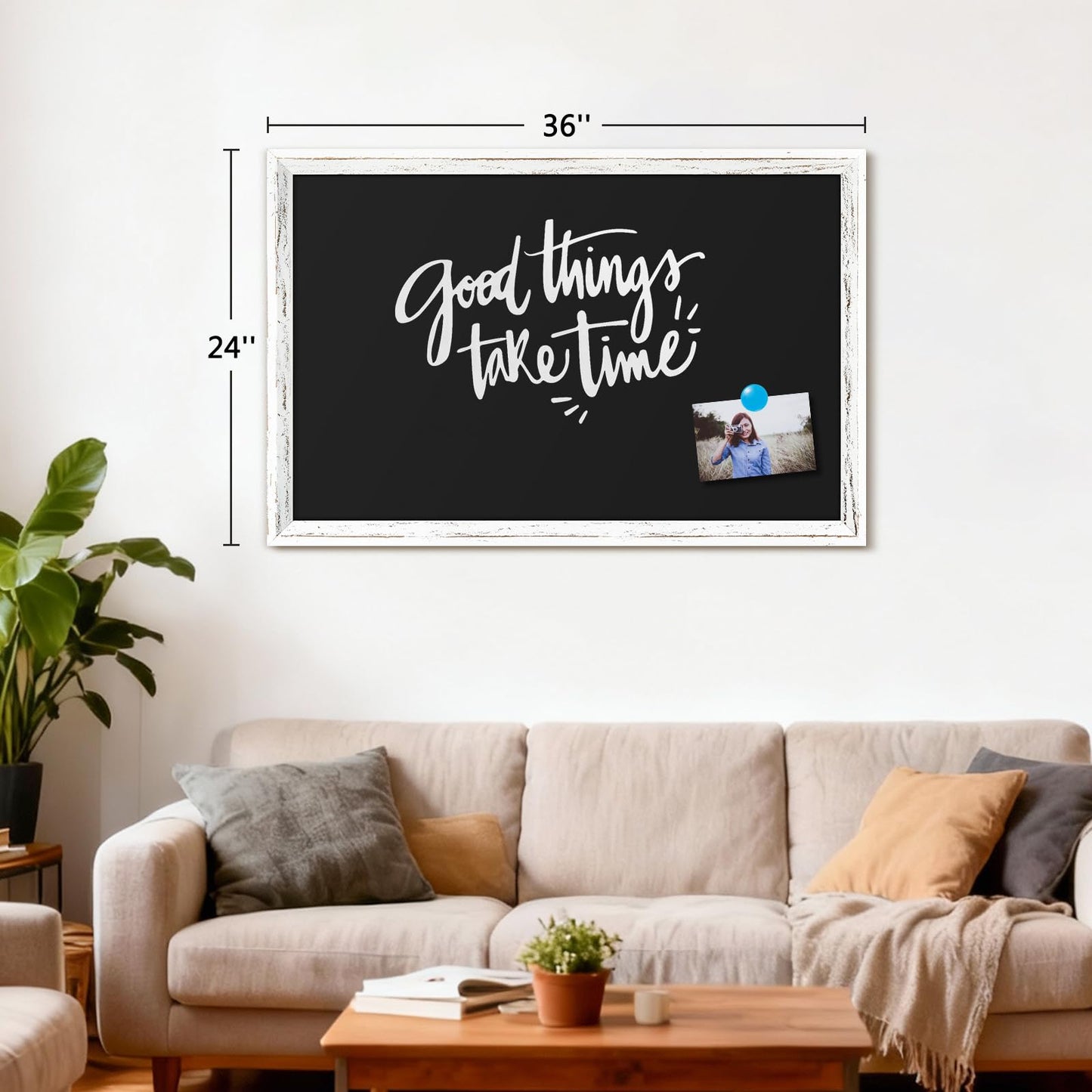 Rustic Wood Framed Chalkboard, 36" x 24" Wall-Mounted Blackboard for Kitchen, Restaurant Menu, Office & Home Décor